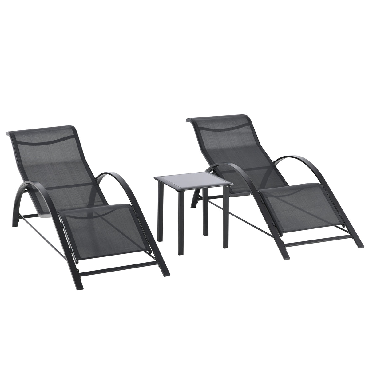 Gartenliegen-Set mit zwei Liegen und Beistelltisch