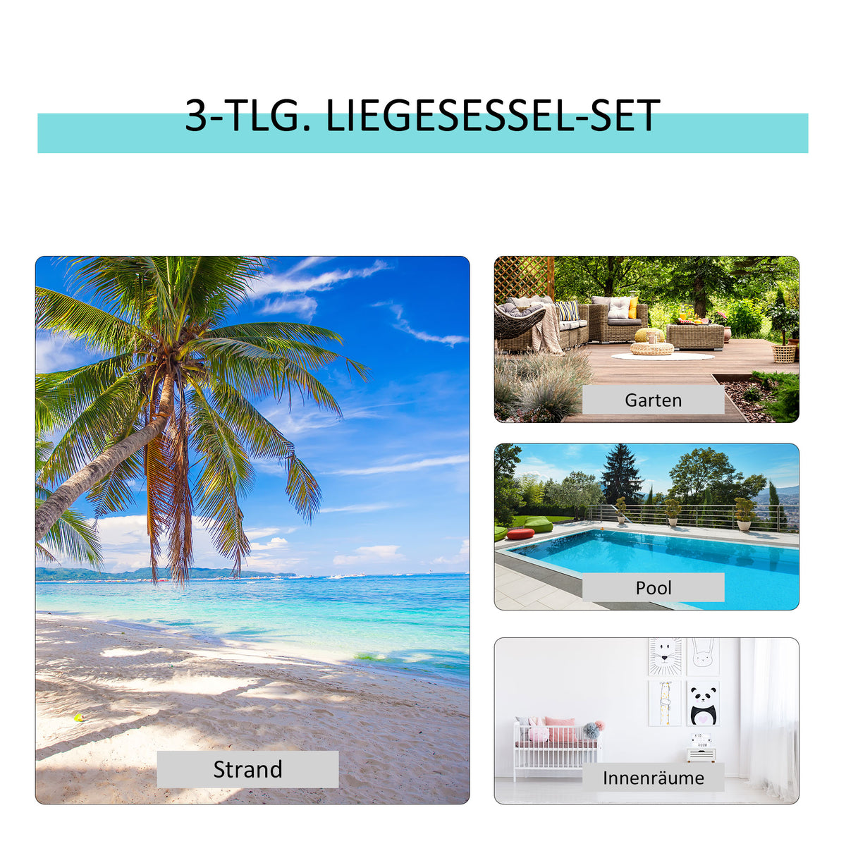 Gartenliegen-Set mit zwei Liegen und Beistelltisch