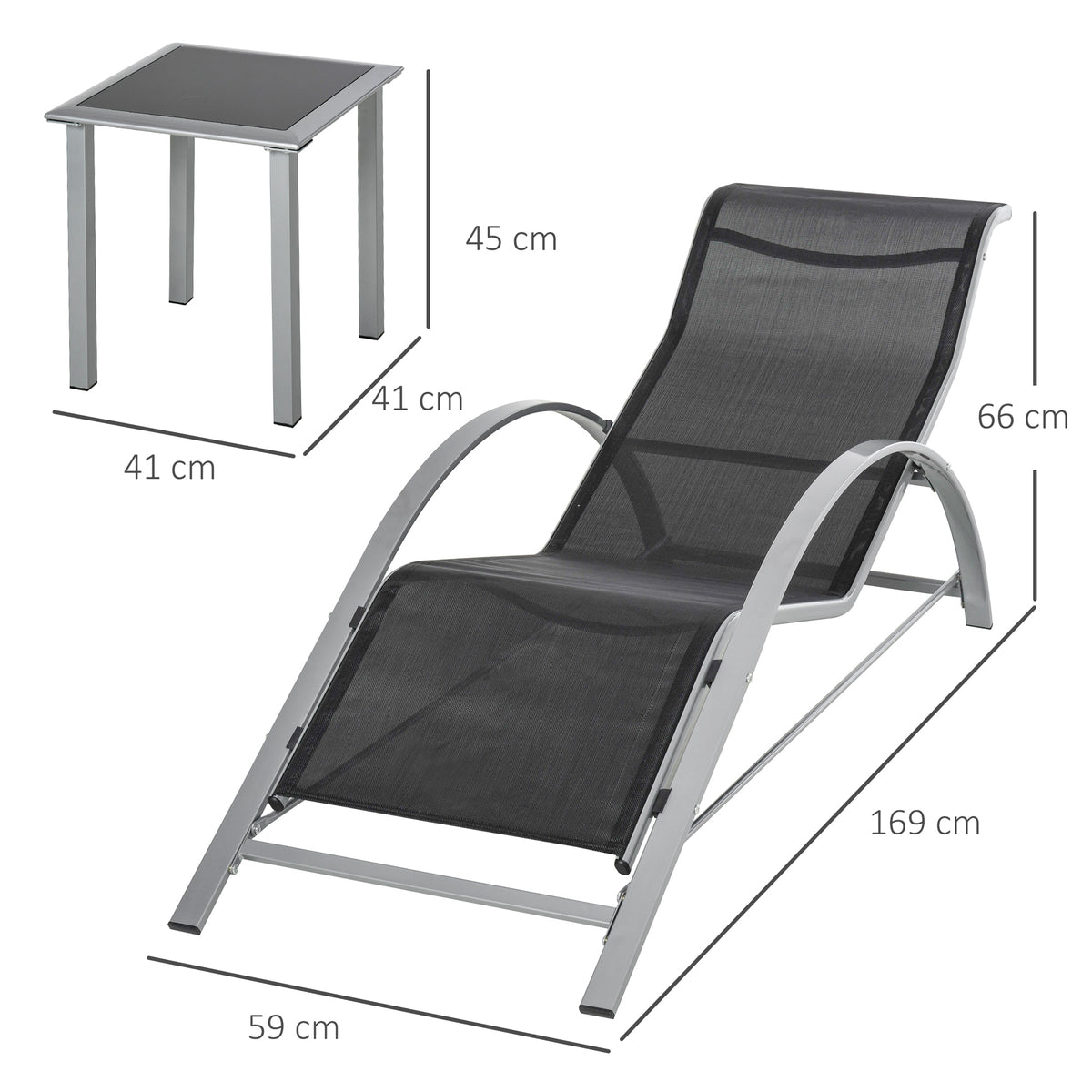 Gartenliegen-Set mit zwei Liegen und Beistelltisch