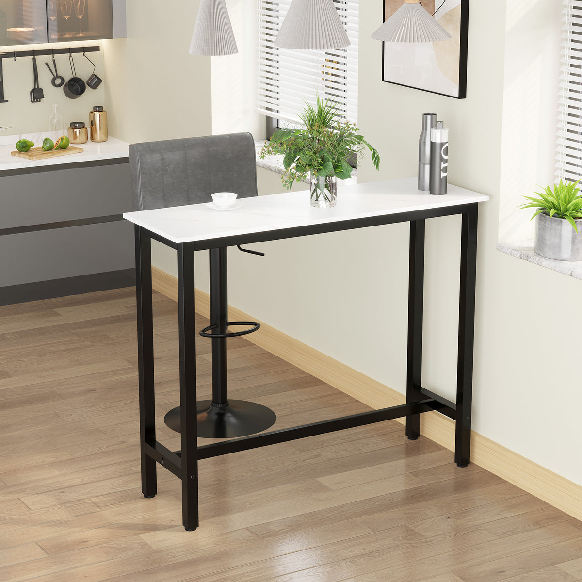 Bartisch in Marmoroptik mit Stahlgestell