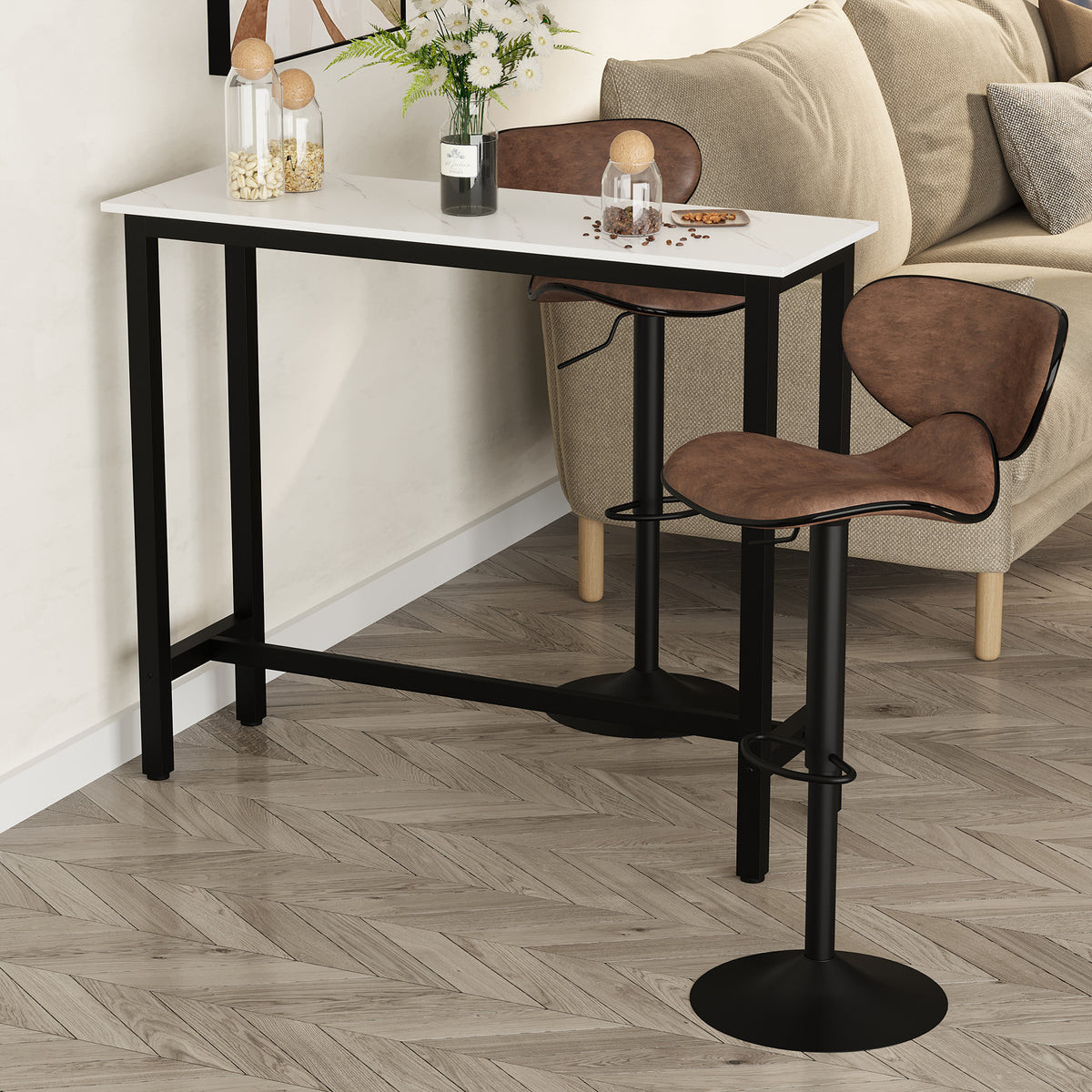 Bartisch in Marmoroptik mit Stahlgestell