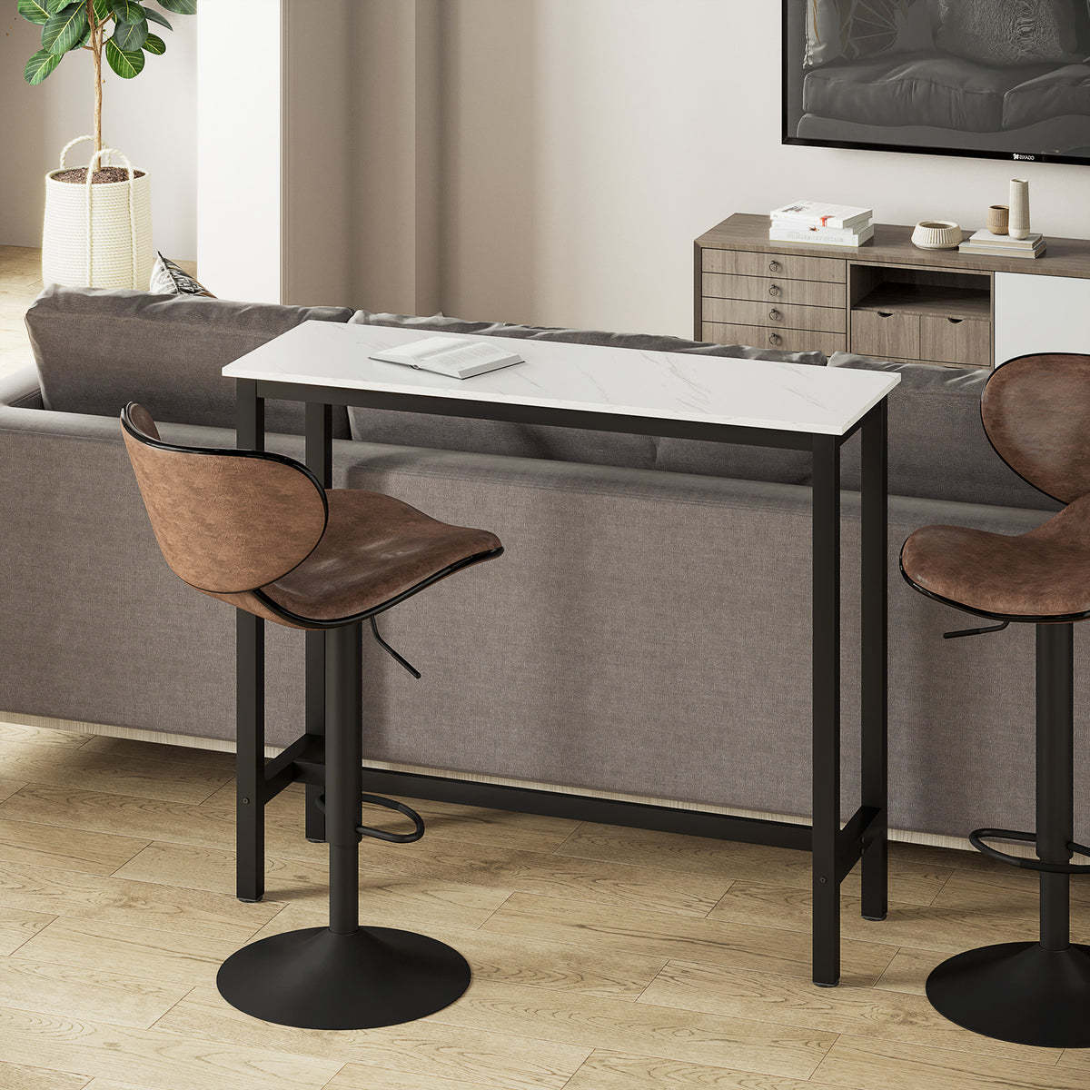 Bartisch in Marmoroptik mit Stahlgestell