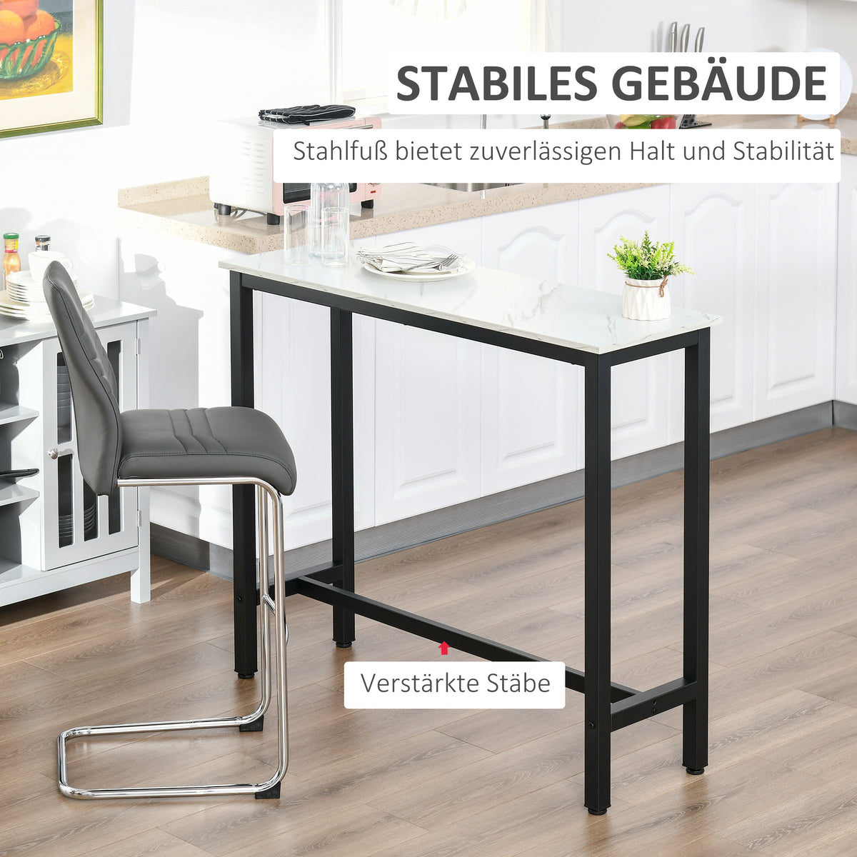 Bartisch in Marmoroptik mit Stahlgestell