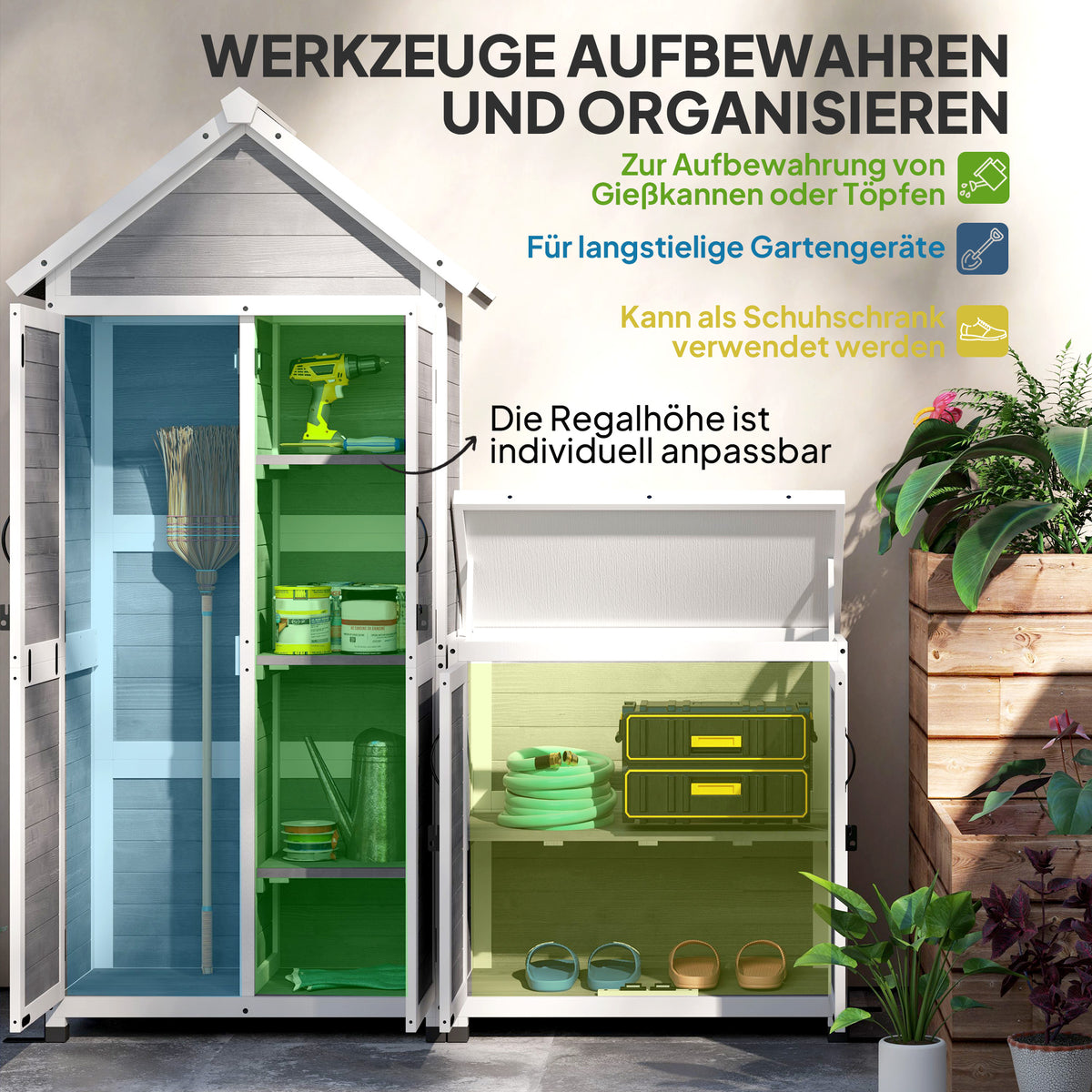 Gartenschuppen mit separatem Geräteschrank aus Tannenholz
