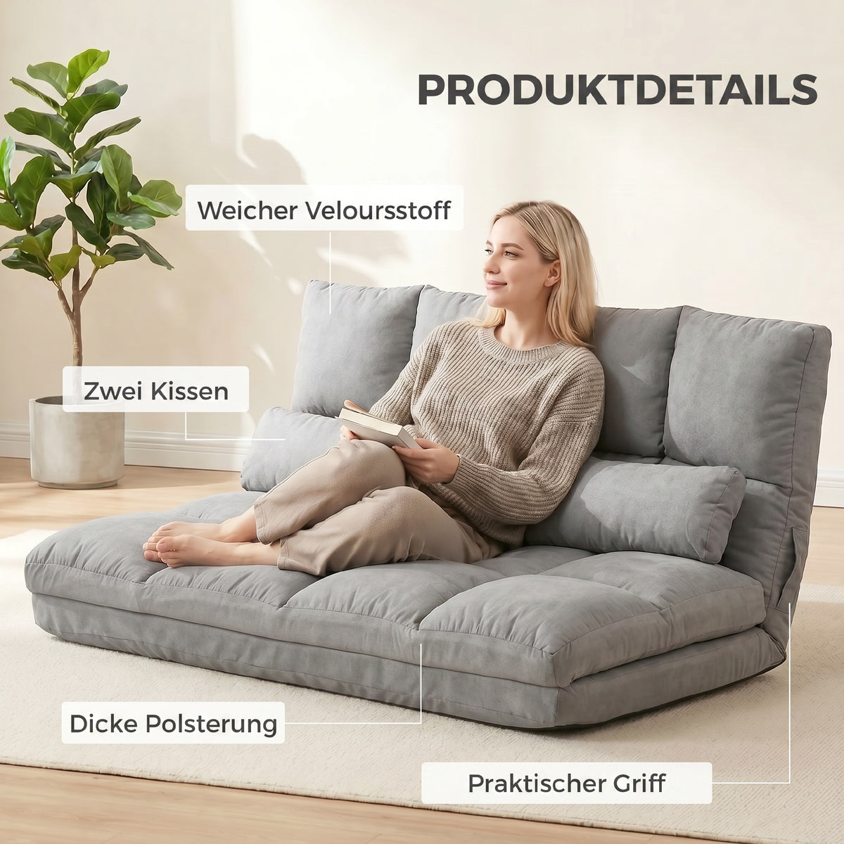 2-in-1-Bodensessel mit verstellbarer Rückenlehne