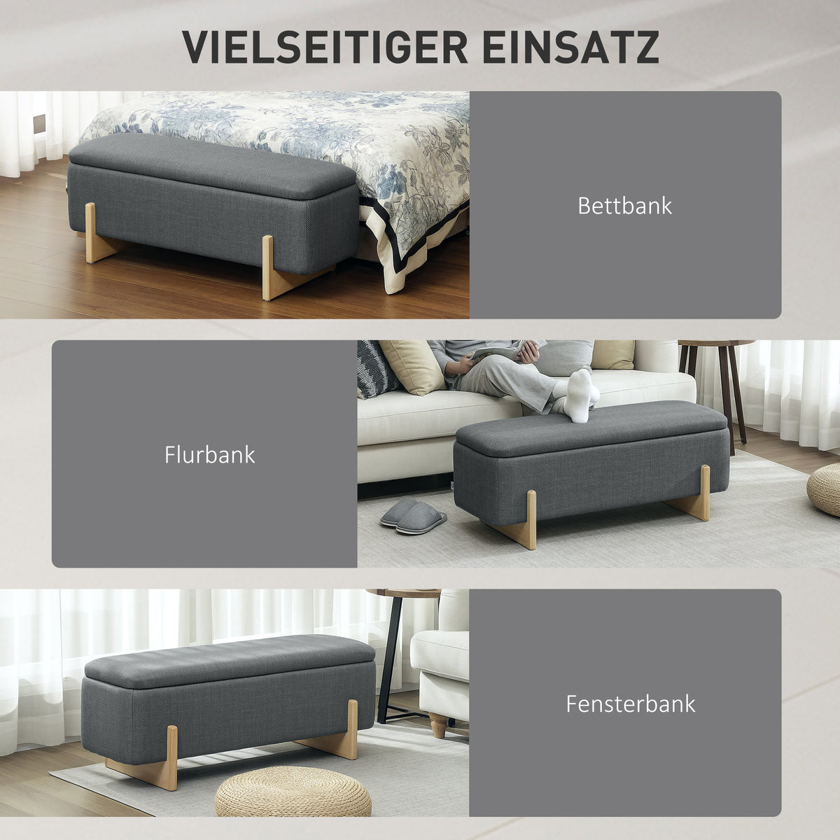 Gepolsterte Sitztruhe mit Stauraum
