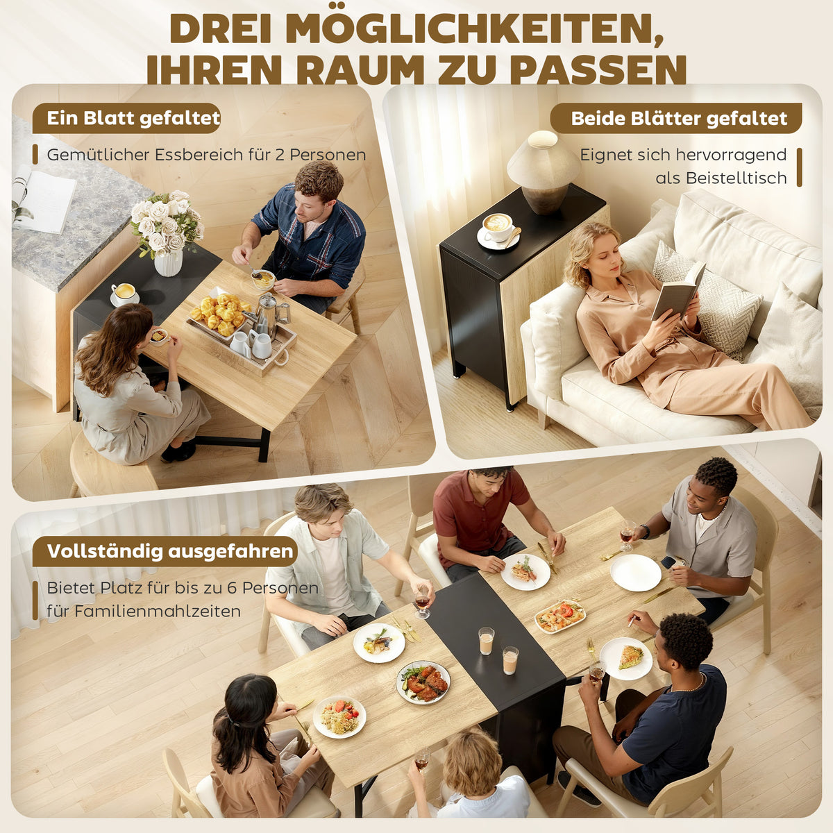 Klapptisch mit vier Ablagefächern