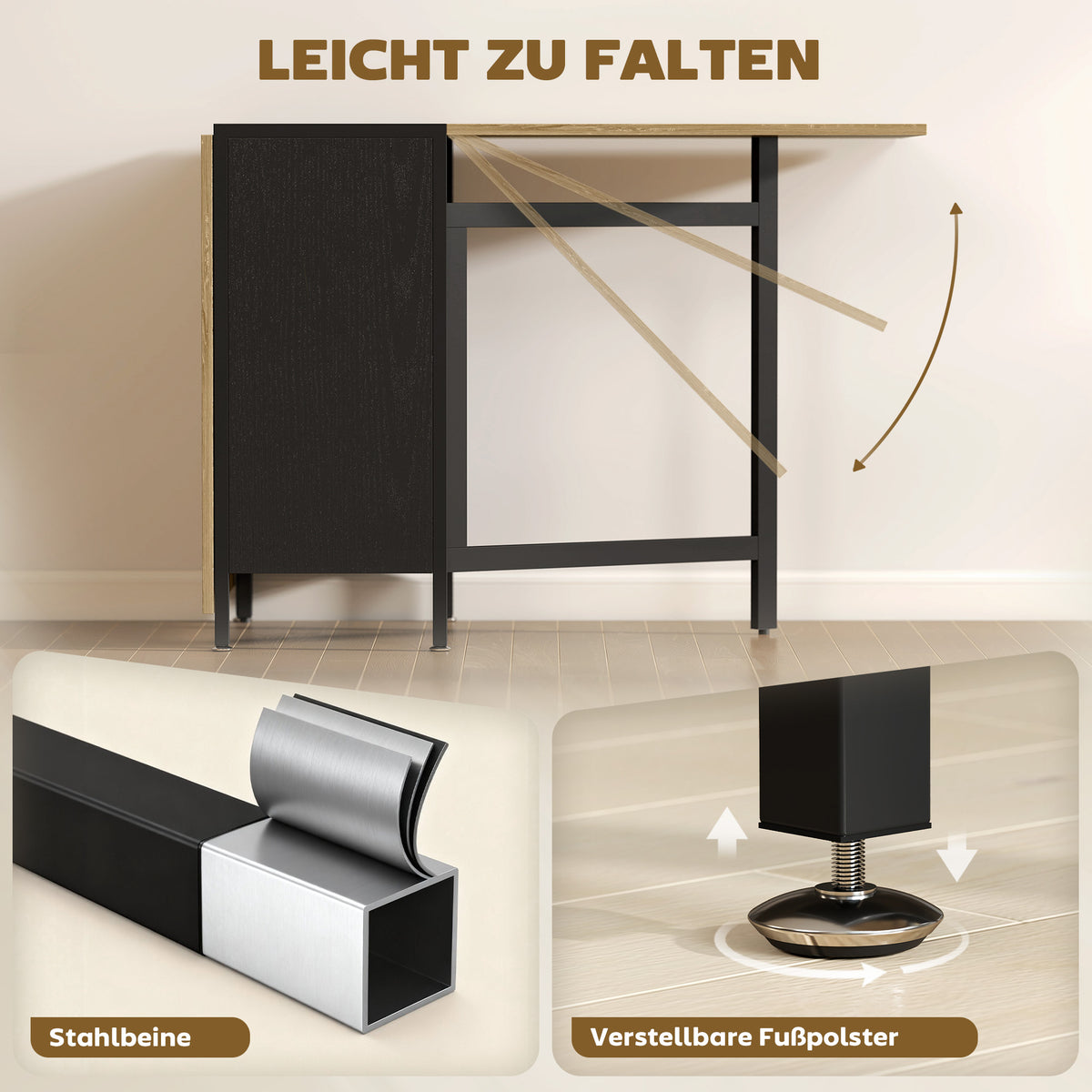 Klapptisch mit vier Ablagefächern