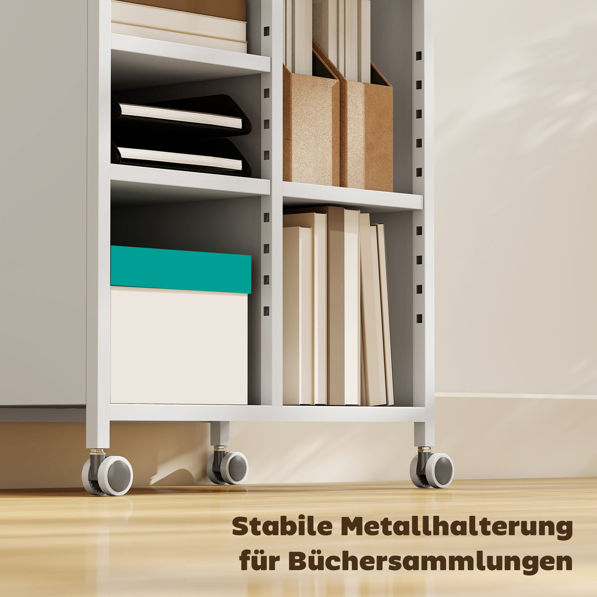 Mobiles Bücherregal mit verstellbaren Ablagen