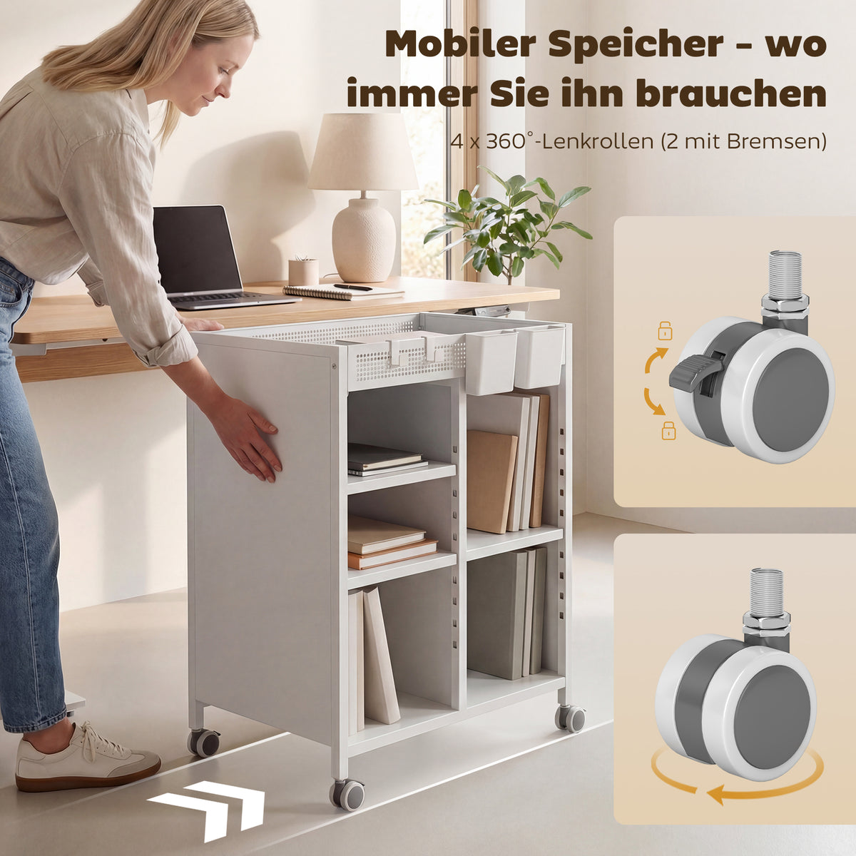 Mobiles Bücherregal mit verstellbaren Ablagen