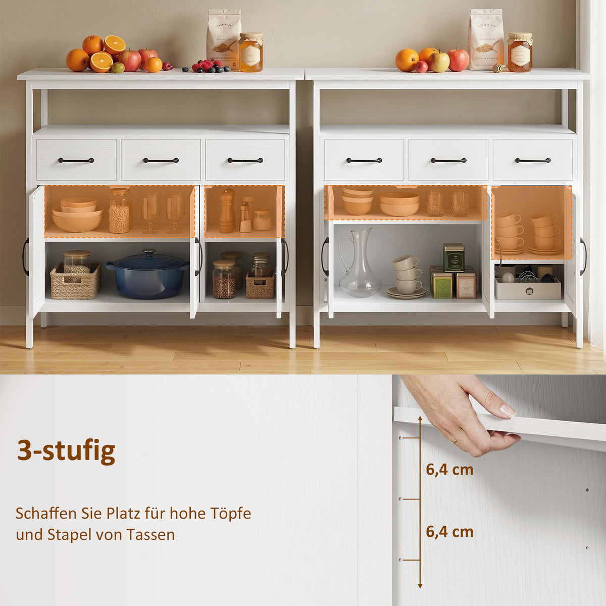 Sideboard mit 3 Schubladen und verstellbaren Böden