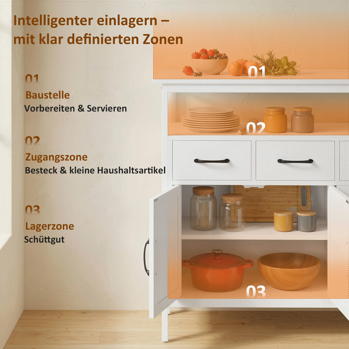 Sideboard mit 3 Schubladen und verstellbaren Böden