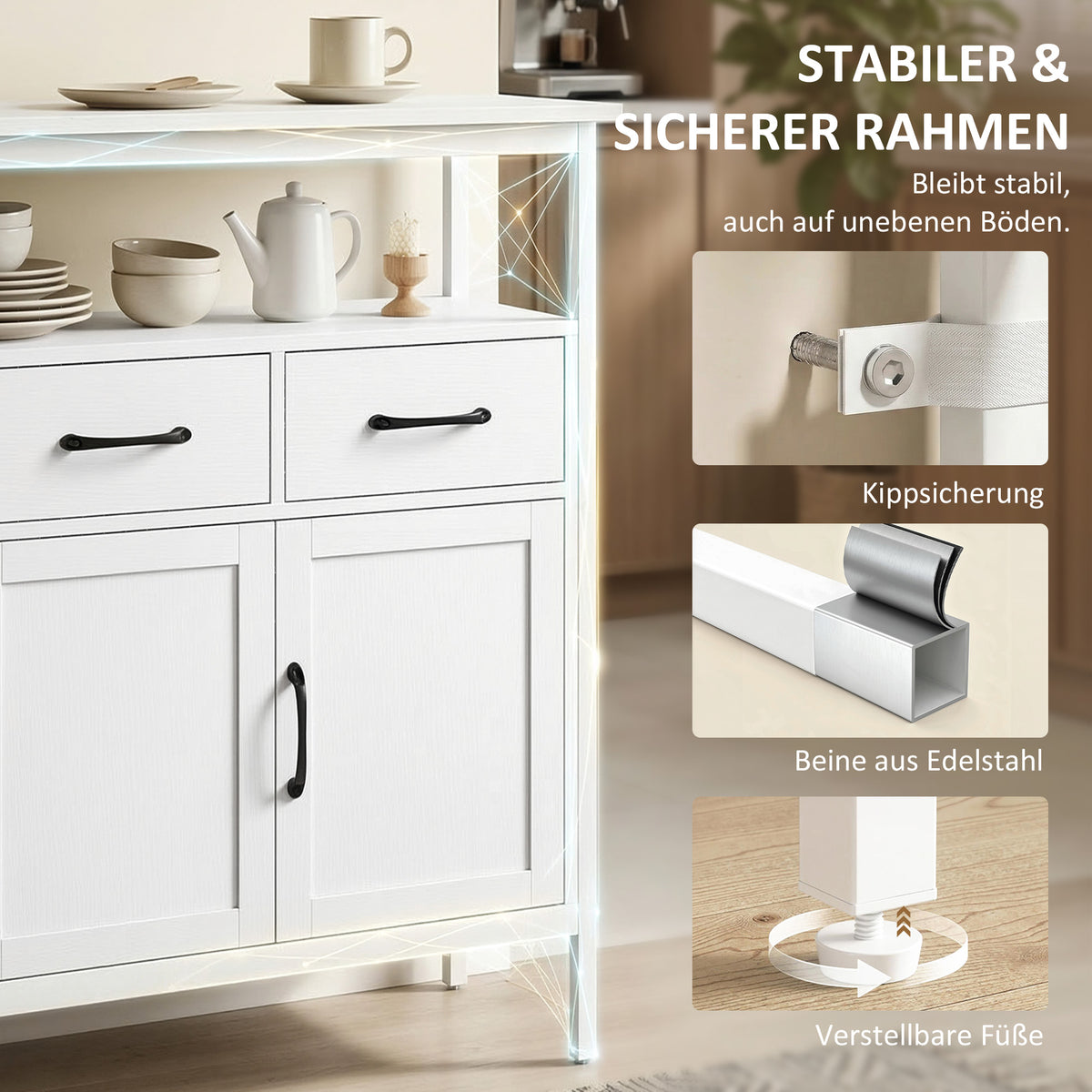 Sideboard mit 3 Schubladen und verstellbaren Böden