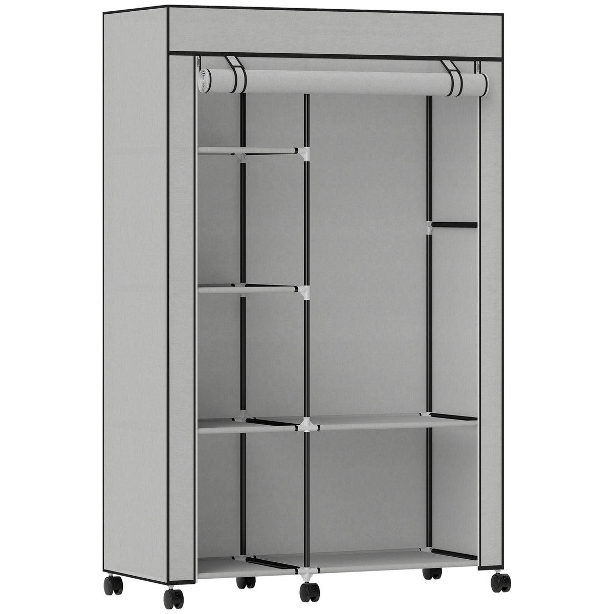 Stoffkleiderschrank mit 6 Regalen und Kleiderstange