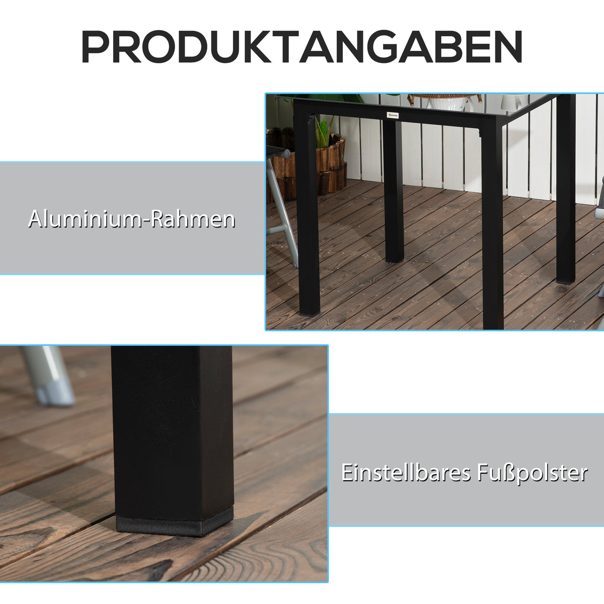 Gartentisch aus Aluminium und Hartglas