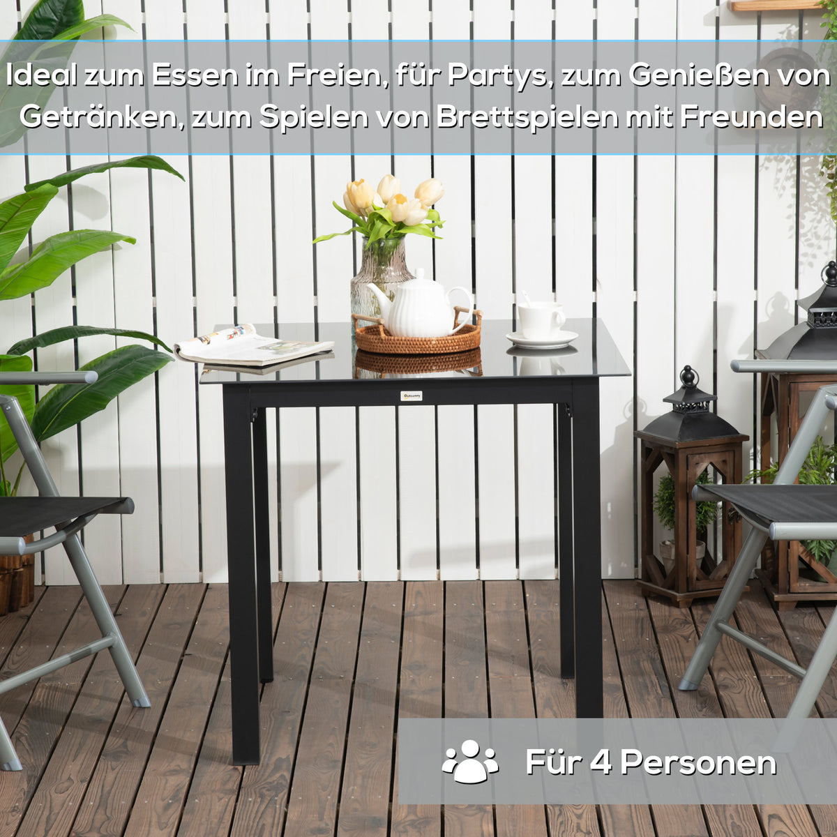 Gartentisch aus Aluminium und Hartglas