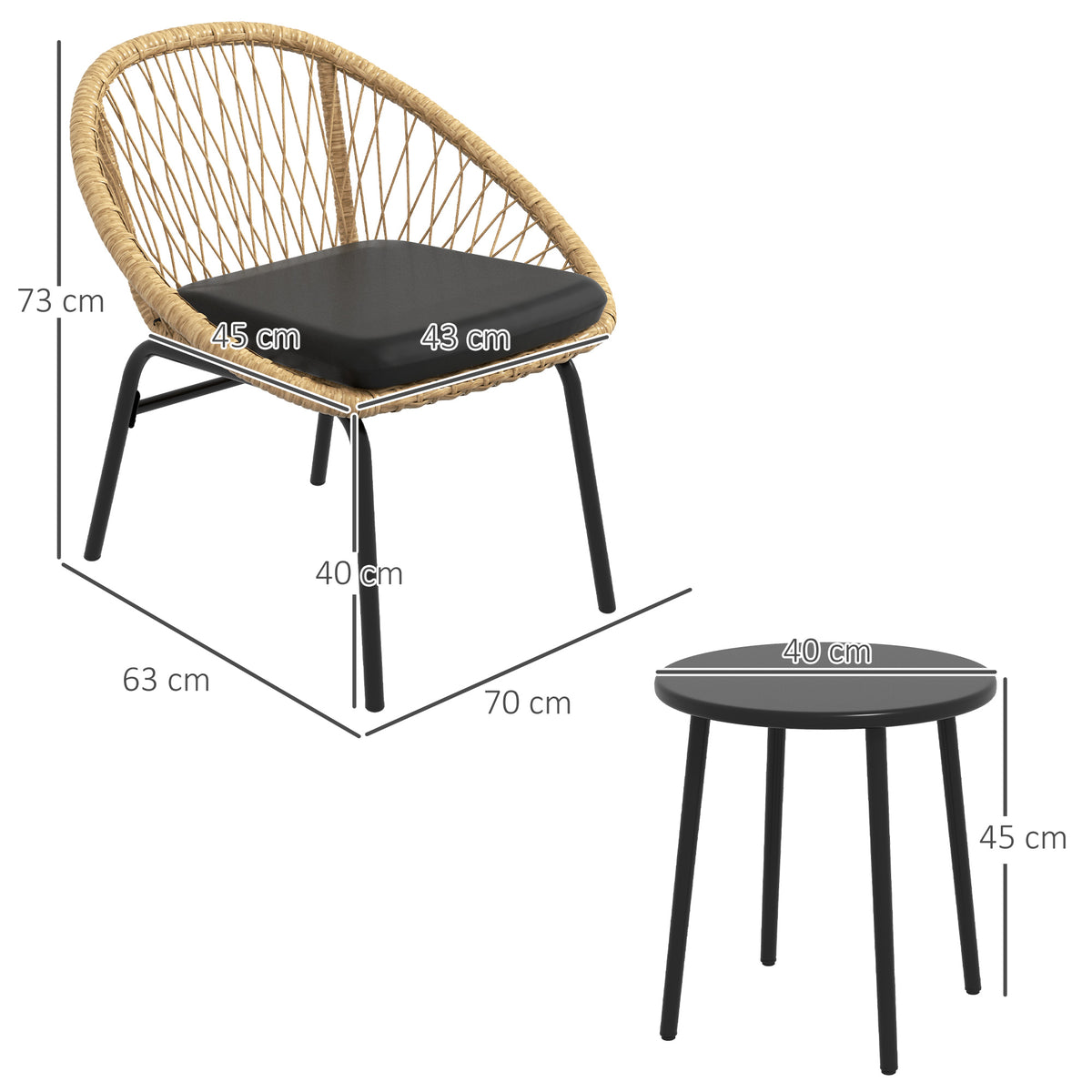 3-teiliges Gartenmöbelset mit zwei Stühlen und Tisch