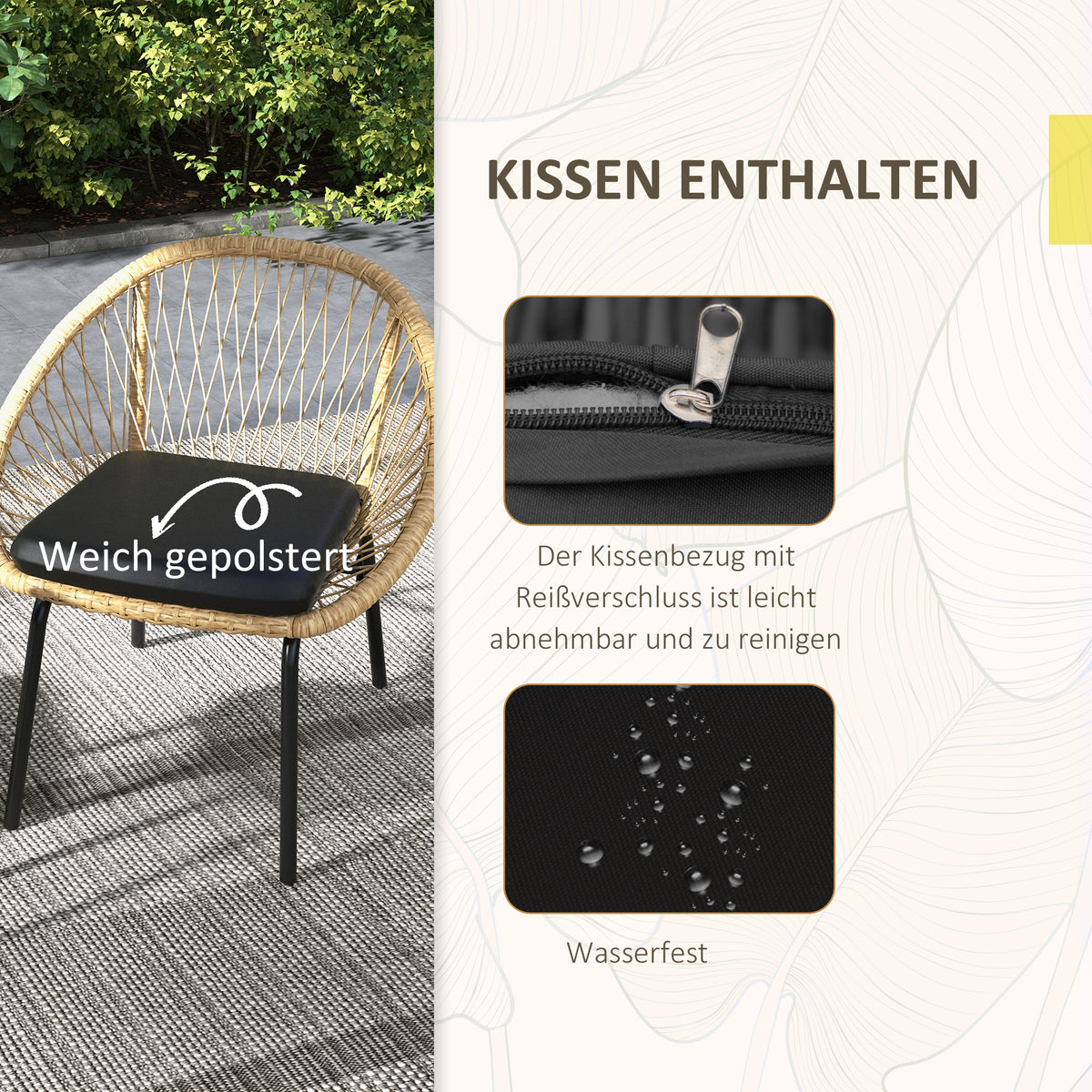 3-teiliges Gartenmöbelset mit zwei Stühlen und Tisch