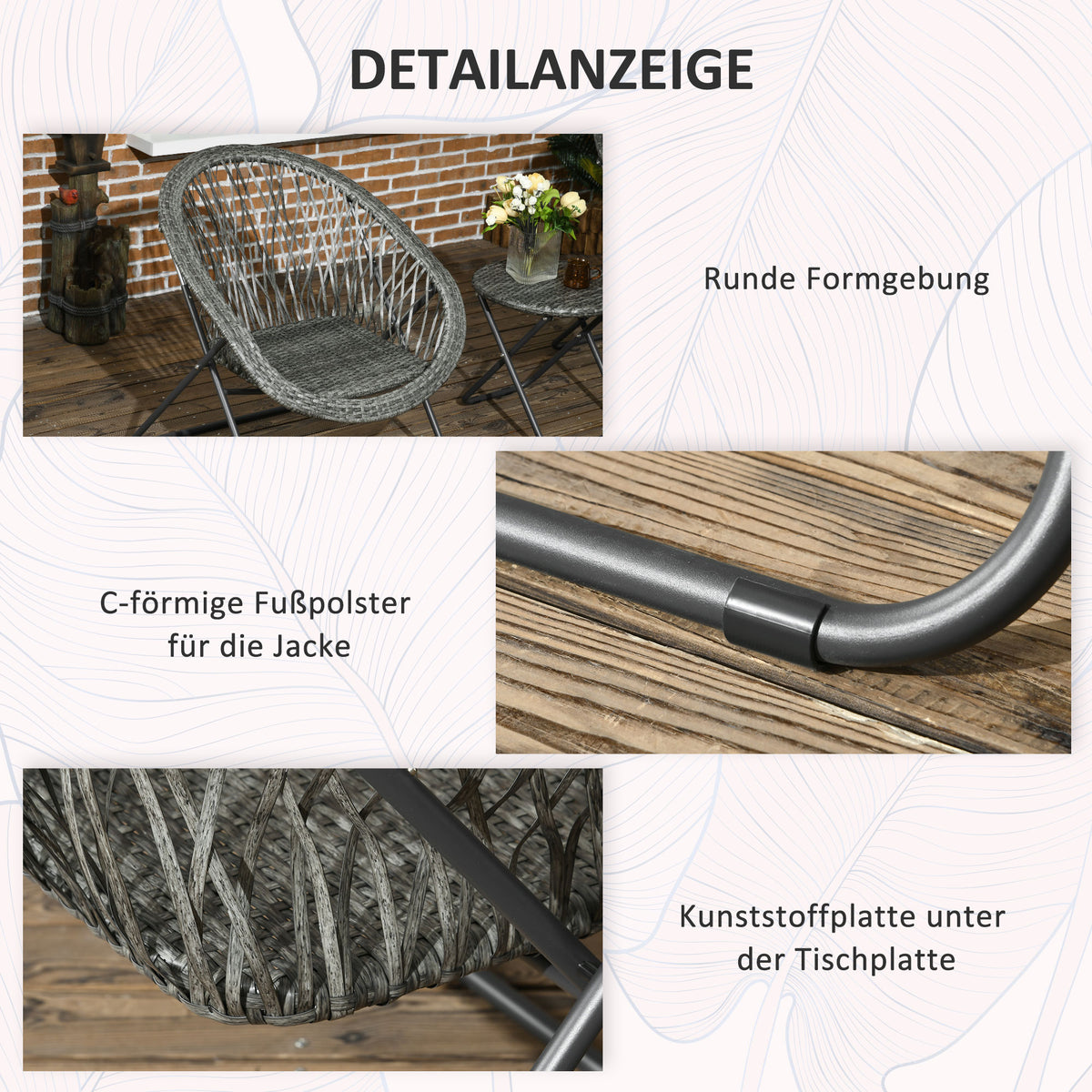 3-teiliges Gartenmöbelset mit zwei Stühlen und Tisch