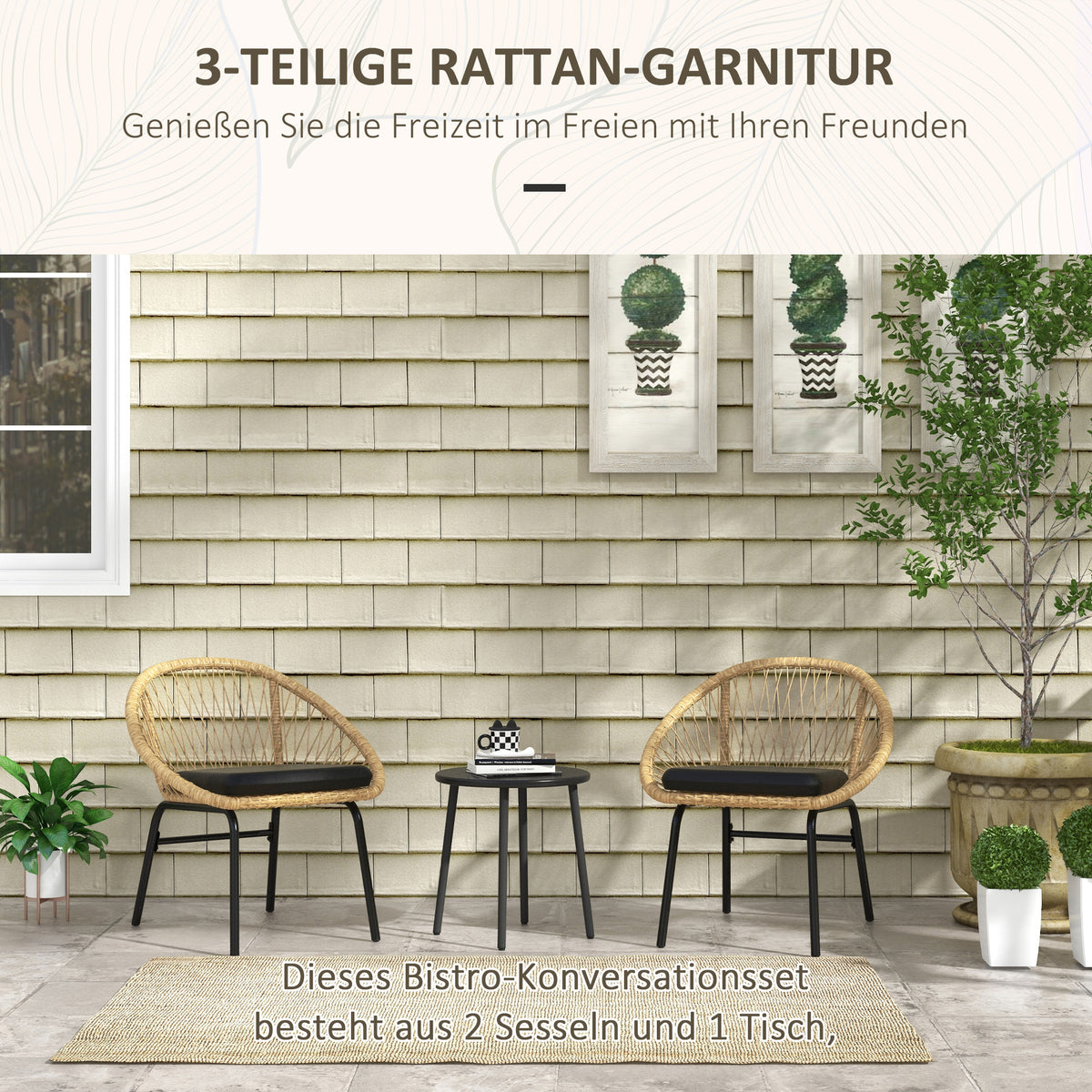 3-teiliges Gartenmöbelset mit zwei Stühlen und Tisch