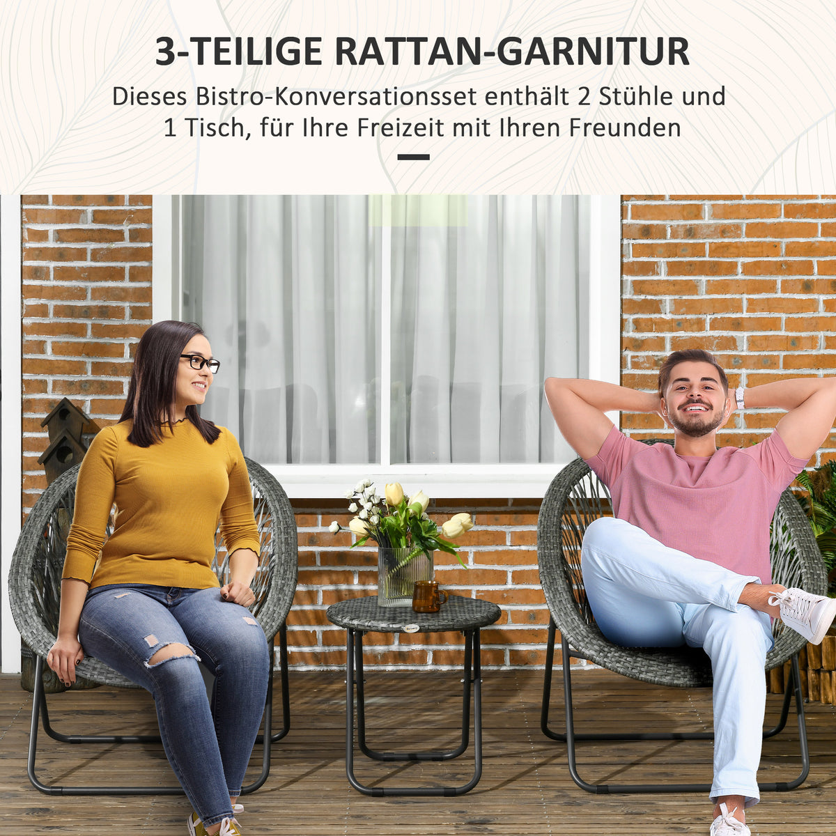3-teiliges Gartenmöbelset mit zwei Stühlen und Tisch
