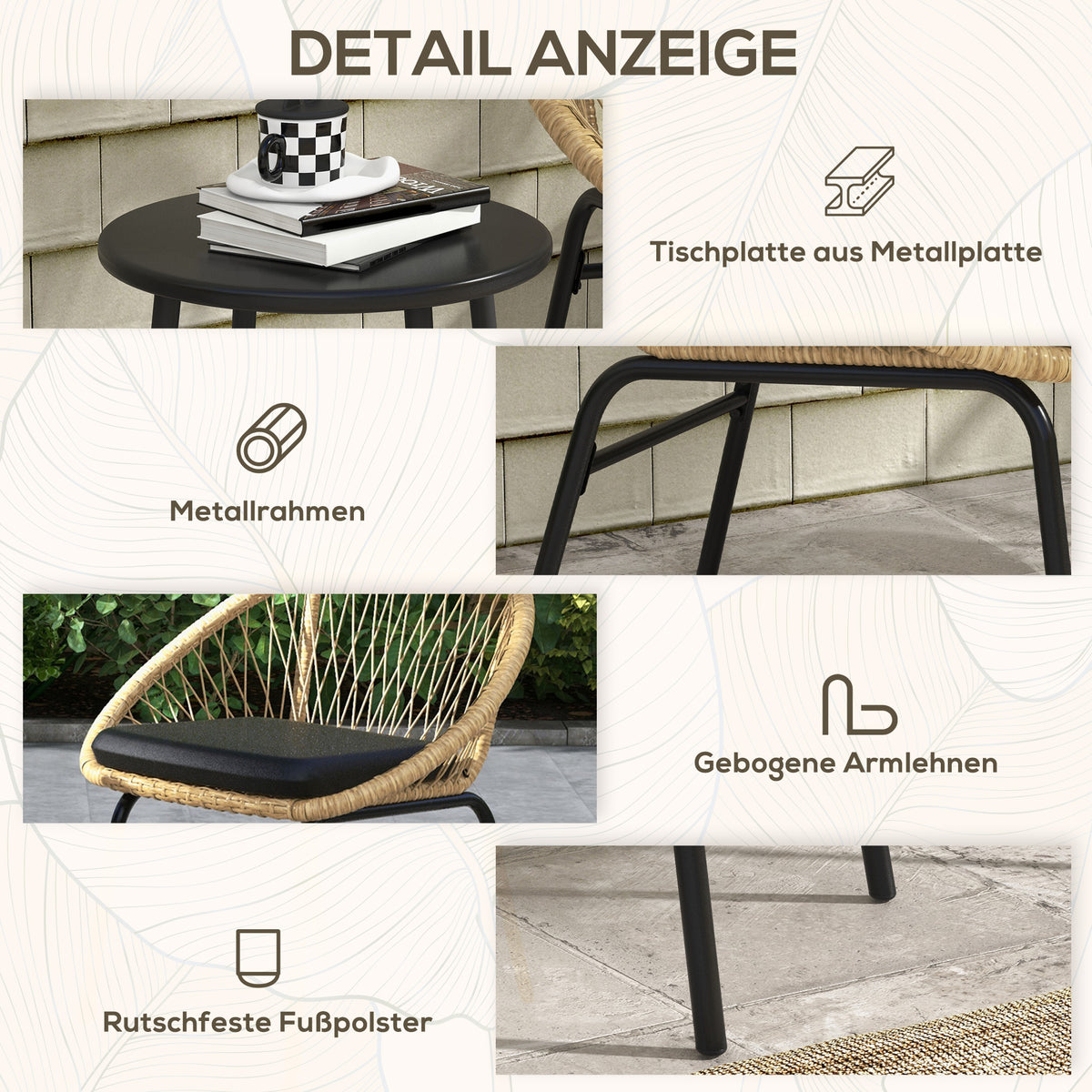 3-teiliges Gartenmöbelset mit zwei Stühlen und Tisch