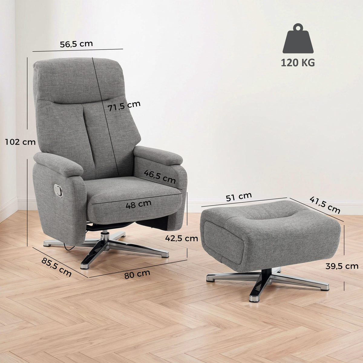 Relaxsessel mit Hocker, manuell verstellbar