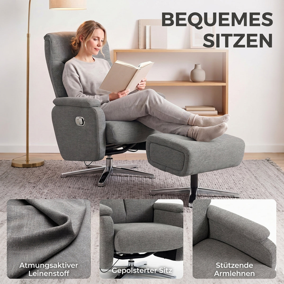 Relaxsessel mit Hocker, manuell verstellbar
