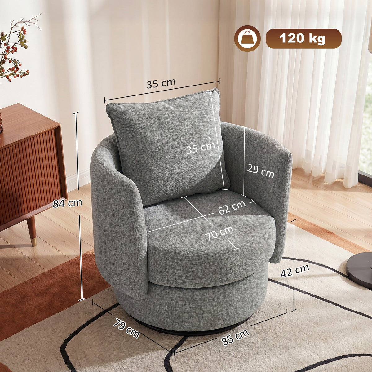 360°-Drehsessel mit gepolsterter Sitzfläche