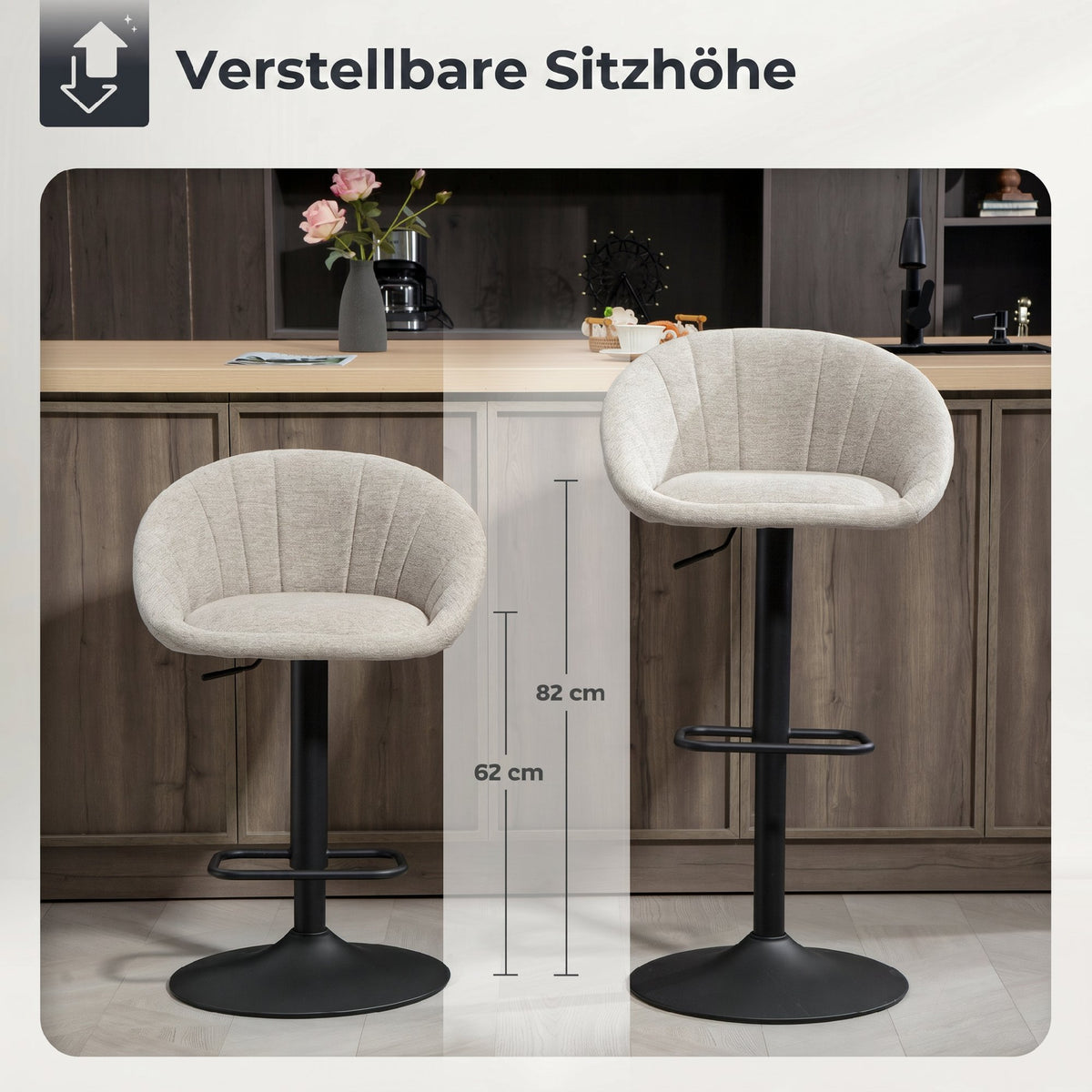 Barhocker 2er-Set, höhenverstellbar und drehbar