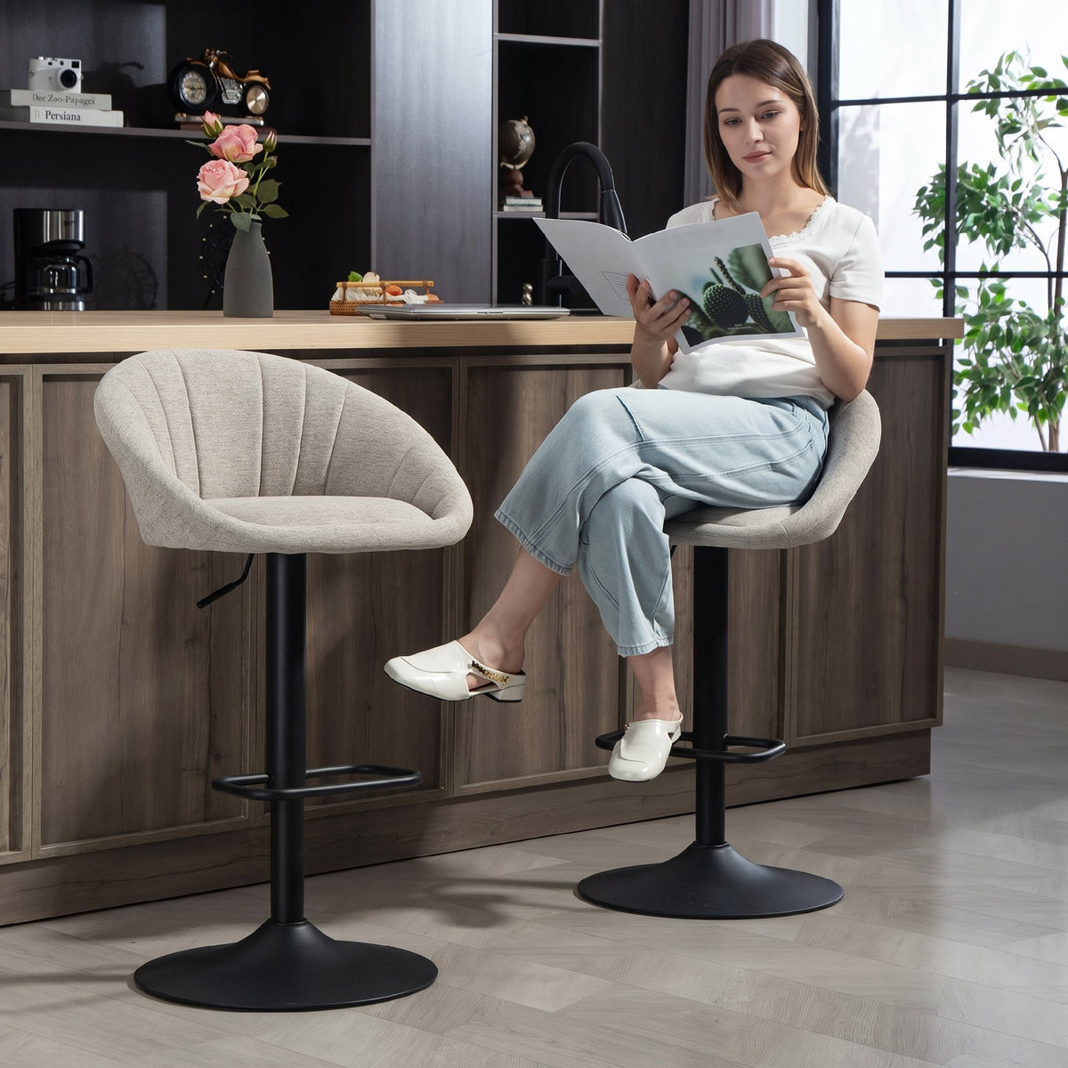 Barhocker 2er-Set, höhenverstellbar und drehbar