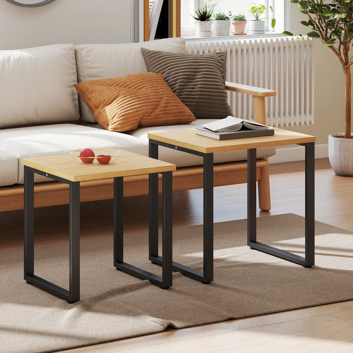 Couchtisch-Set aus 2 Tischen mit Metallgestell