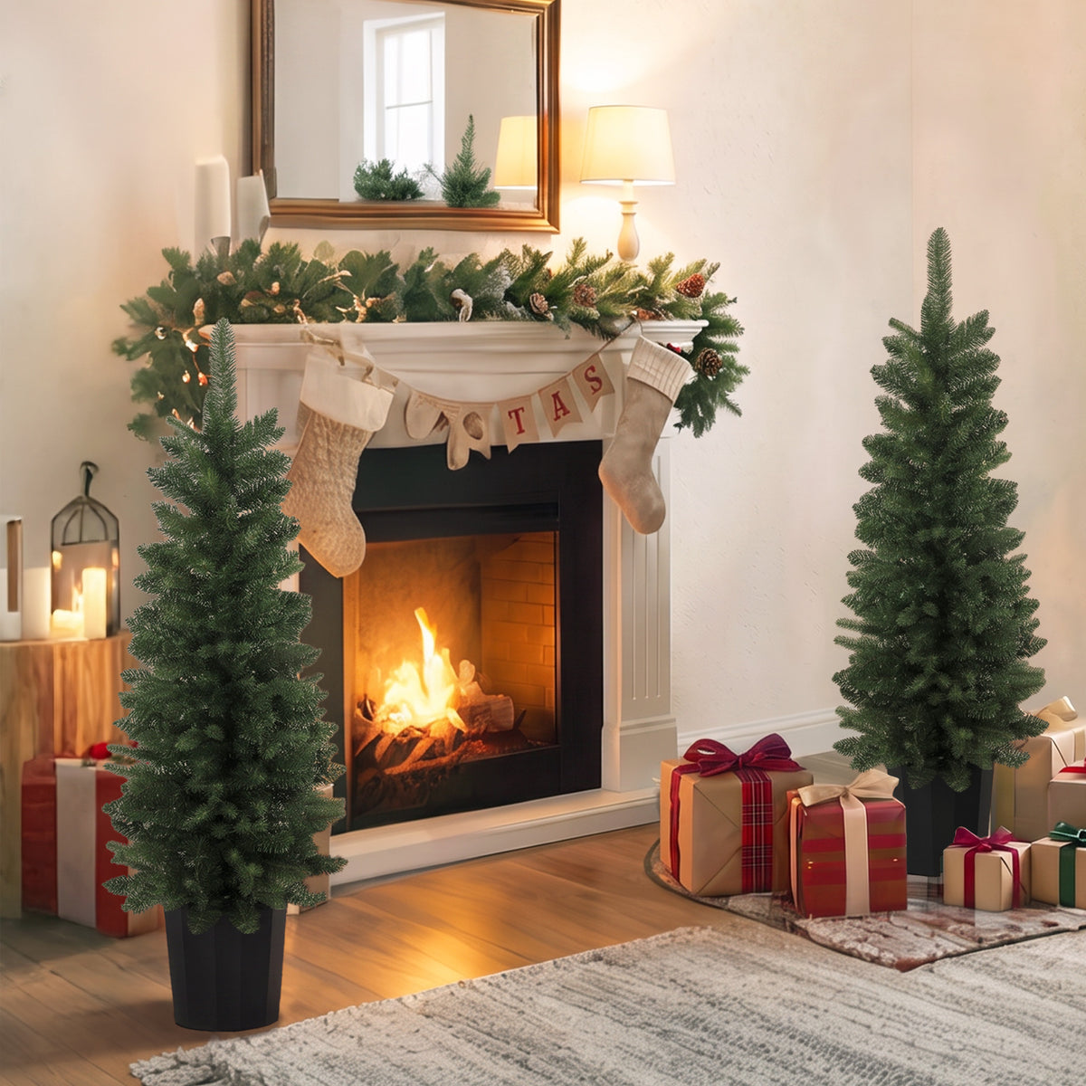 Künstliche Weihnachtsbäume im 2er-Set, 120 cm