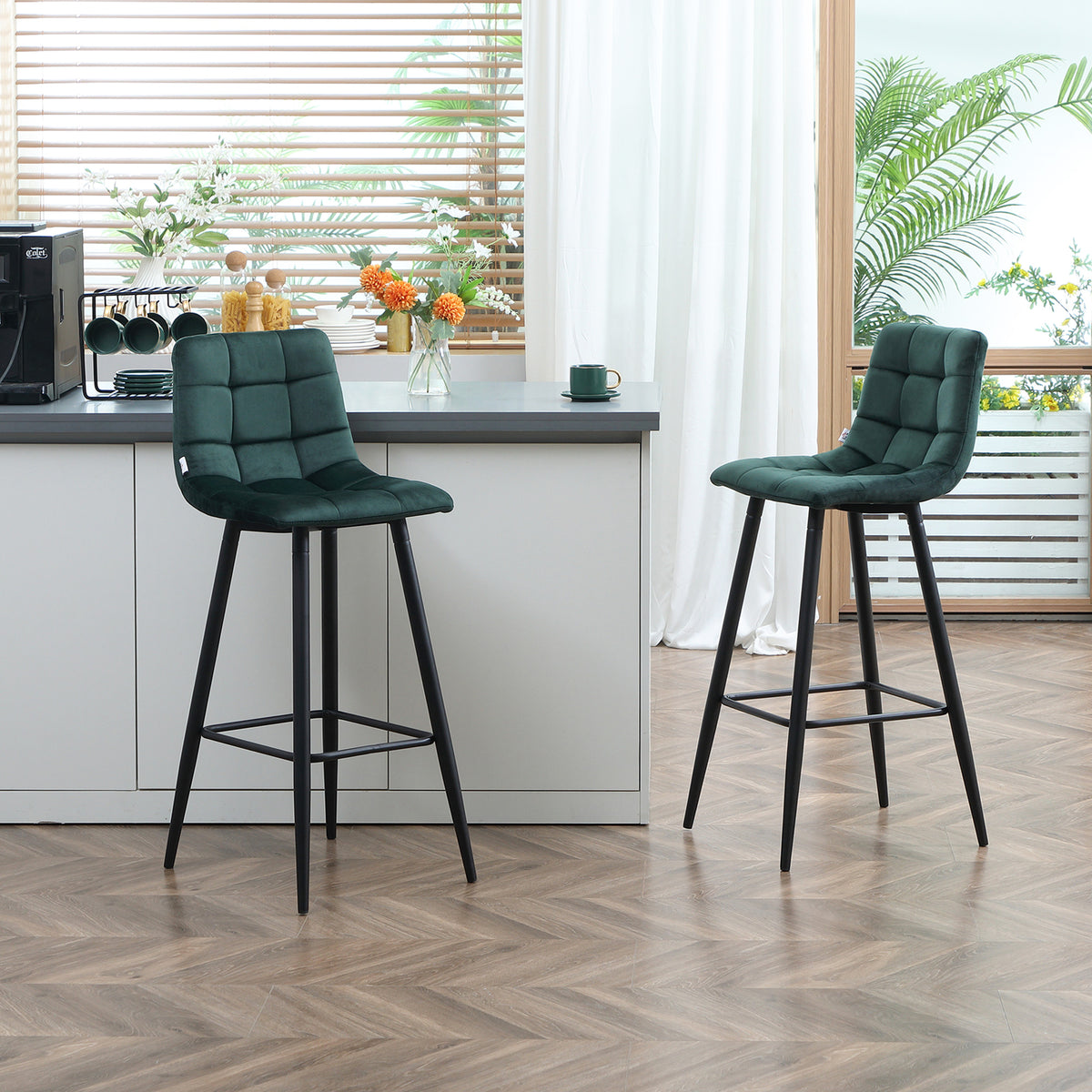 Barhocker 2er-Set mit Rückenlehne und Stahlgestell
