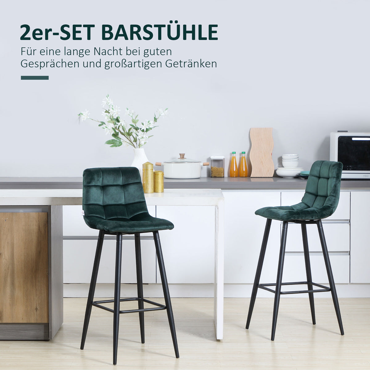 Barhocker 2er-Set mit Rückenlehne und Stahlgestell