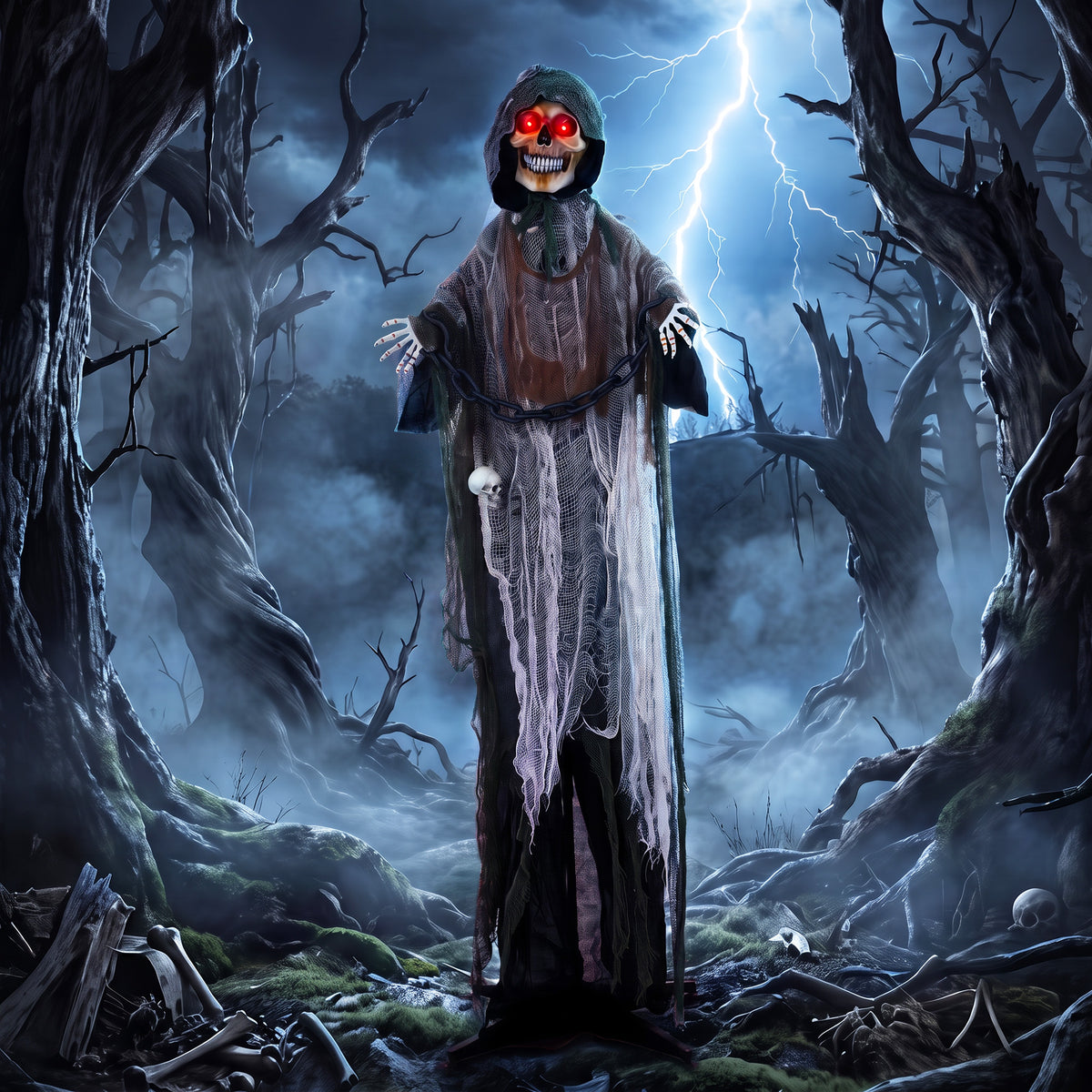 Animierter Halloween-Sensenmann mit Licht und Sound