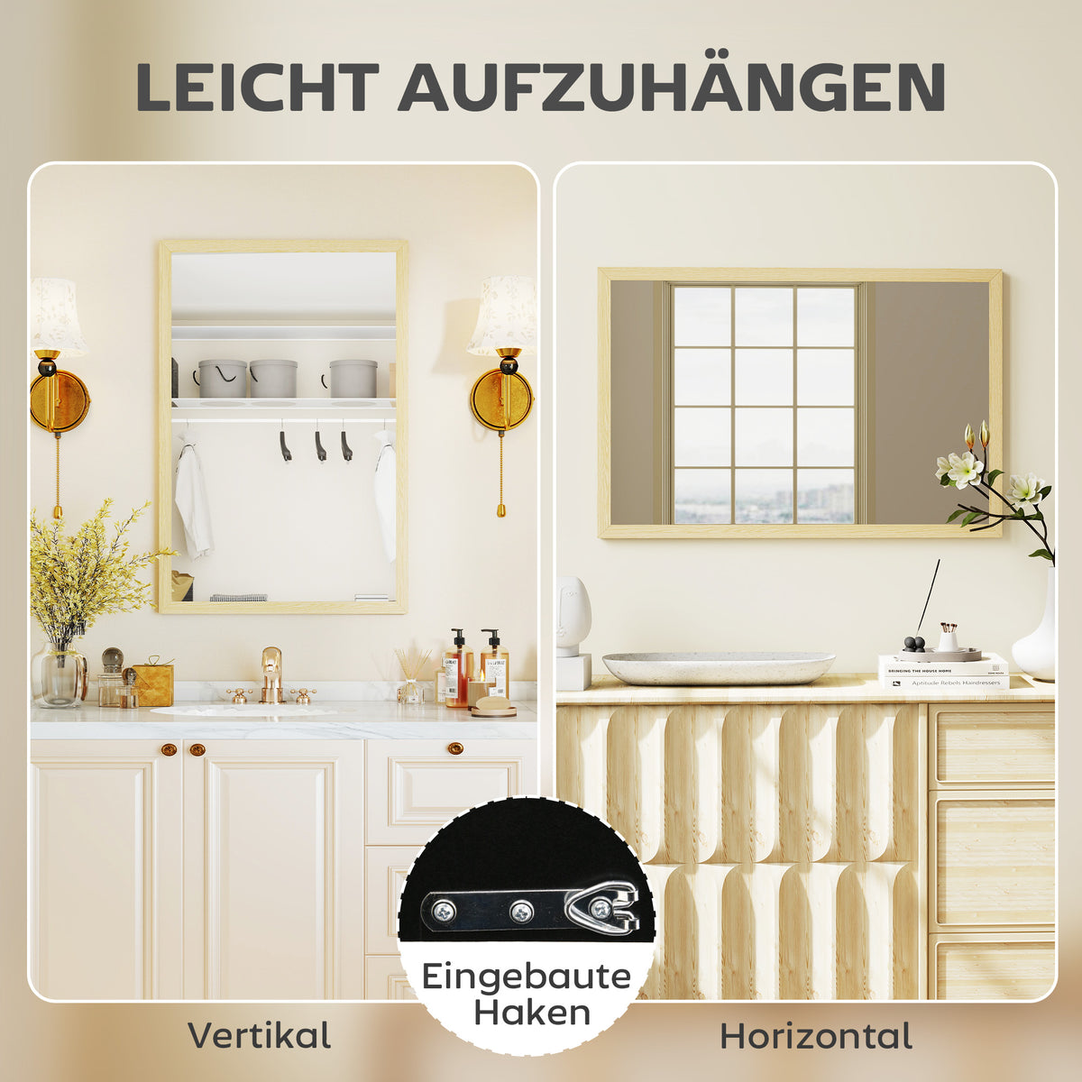 Rechteckiger Wandspiegel mit MDF-Rahmen