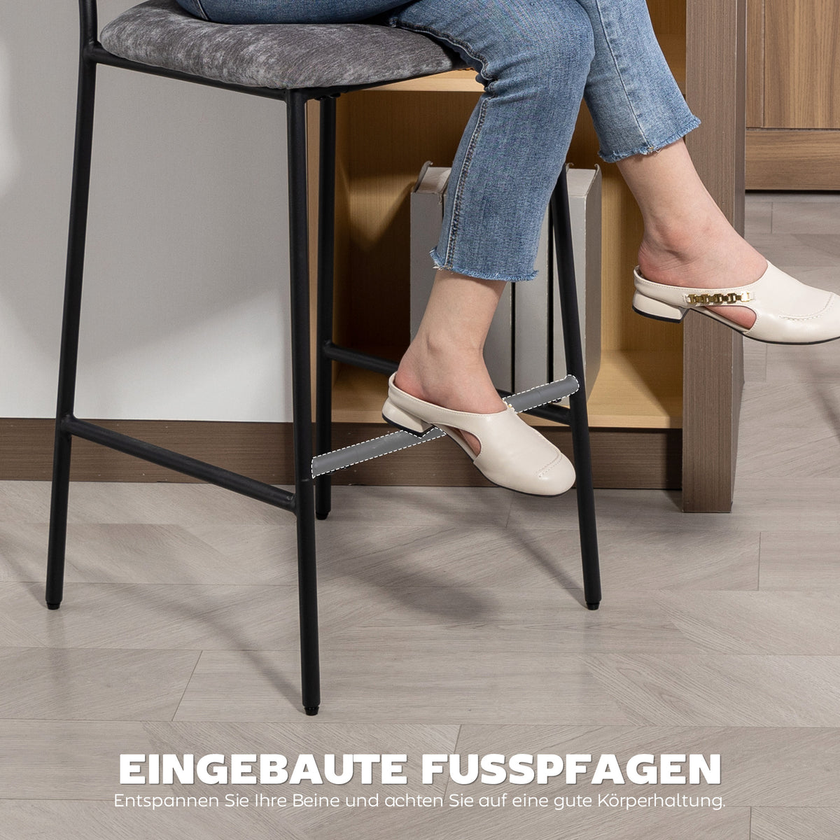 2er-Set Barhocker mit Rückenlehne und Fußstütze