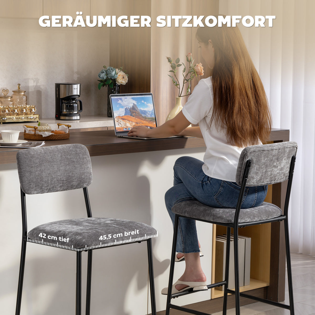 2er-Set Barhocker mit Rückenlehne und Fußstütze