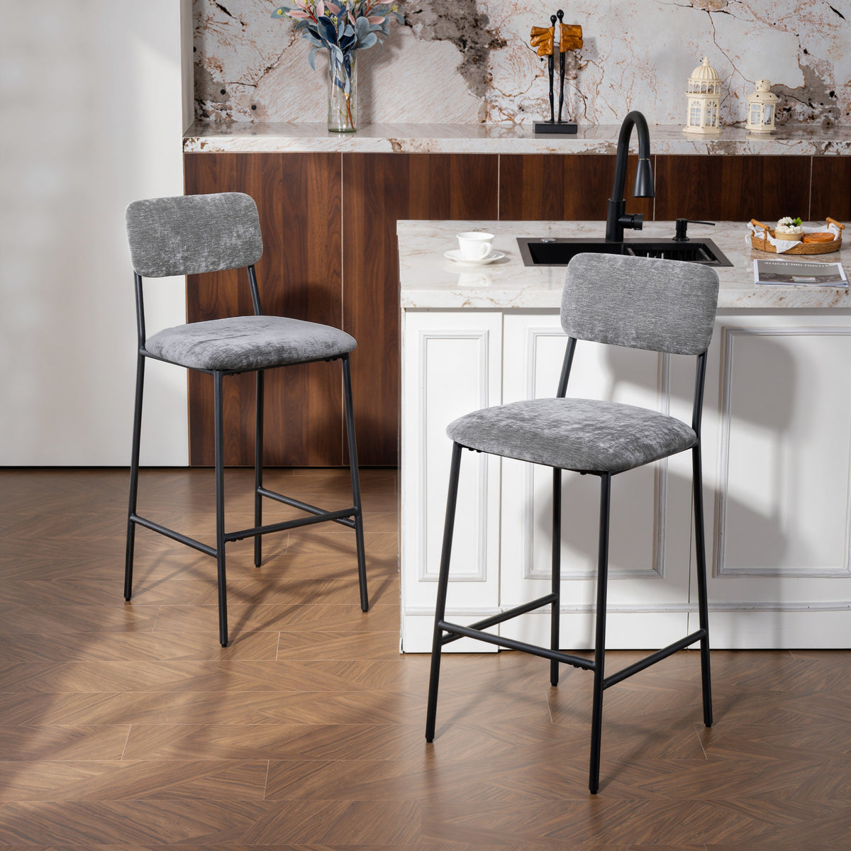 2er-Set Barhocker mit Rückenlehne und Fußstütze