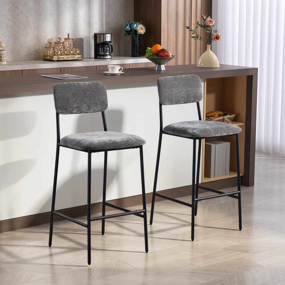 2er-Set Barhocker mit Rückenlehne und Fußstütze