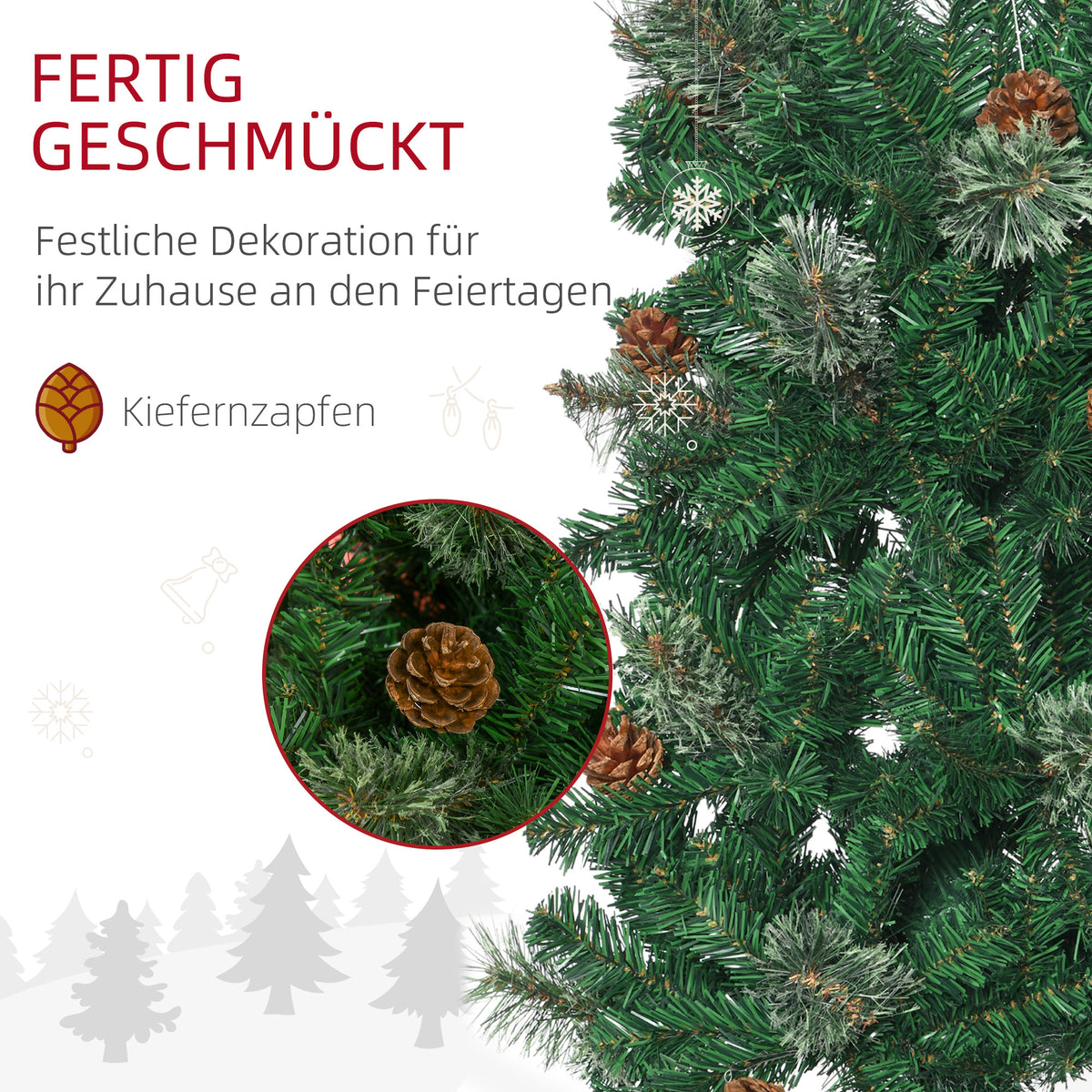 Schlanker künstlicher Weihnachtsbaum mit Zapfen, 195 cm