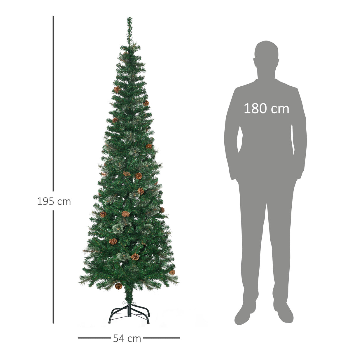 Schlanker künstlicher Weihnachtsbaum mit Zapfen, 195 cm