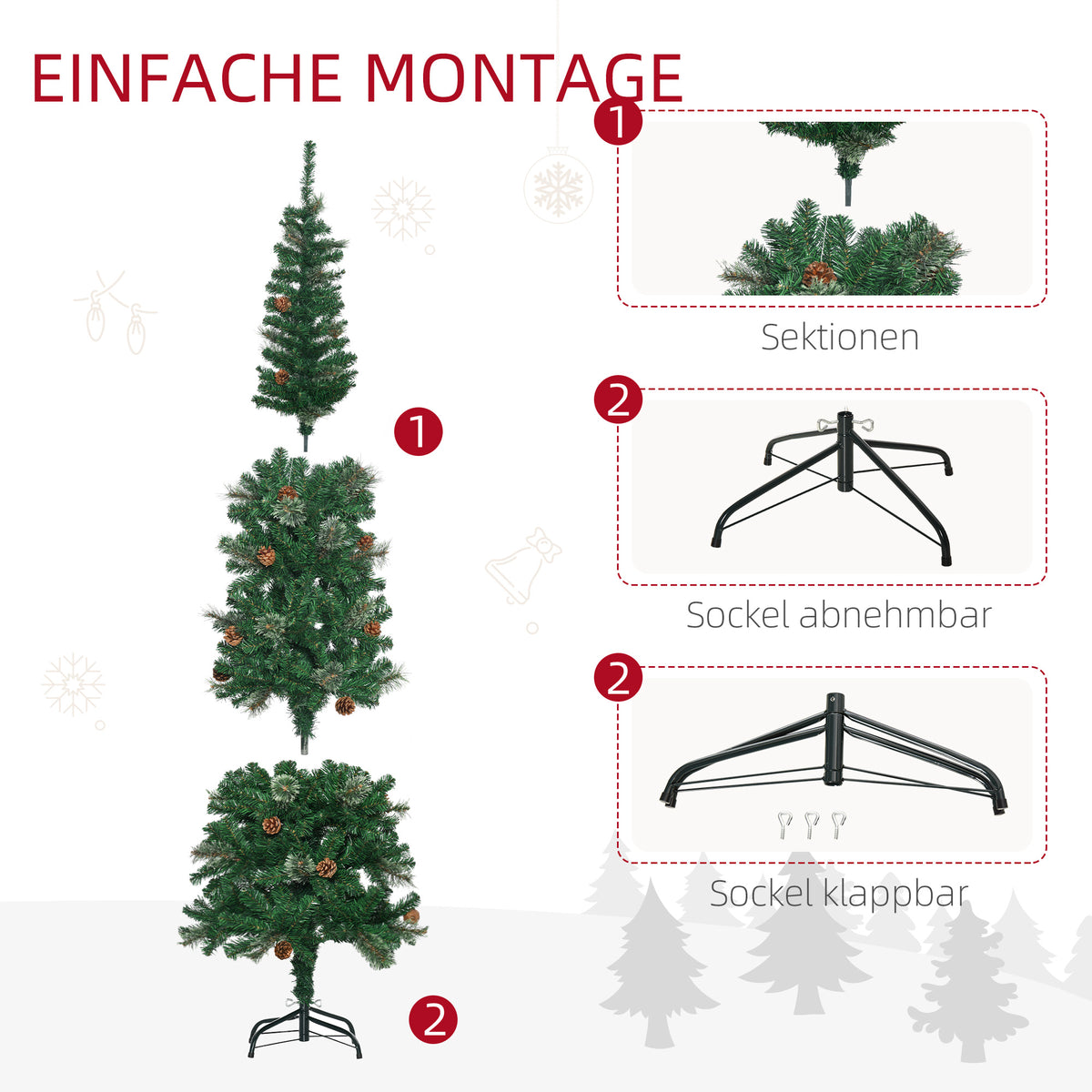 Schlanker künstlicher Weihnachtsbaum mit Zapfen, 195 cm