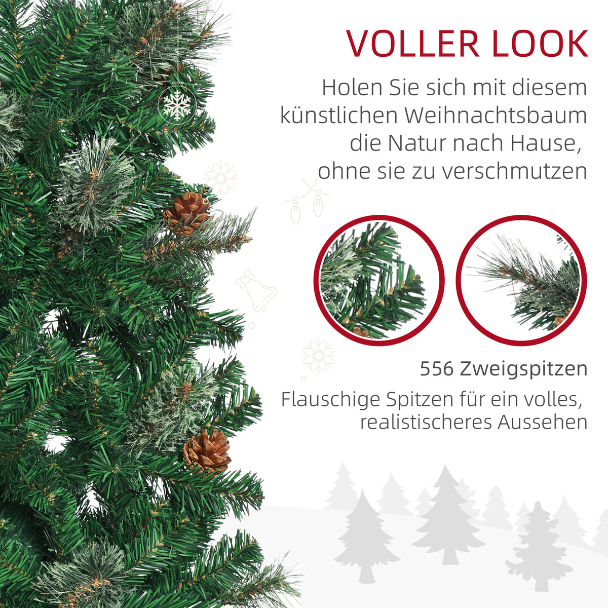Schlanker künstlicher Weihnachtsbaum mit Zapfen, 195 cm