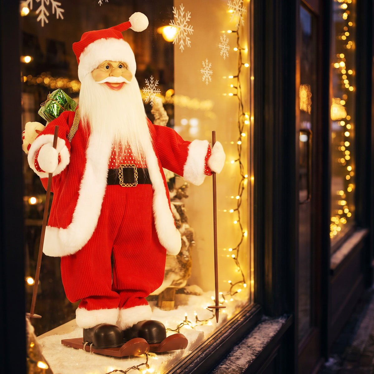Animierter Ski-Weihnachtsmann mit Musik, 66 cm