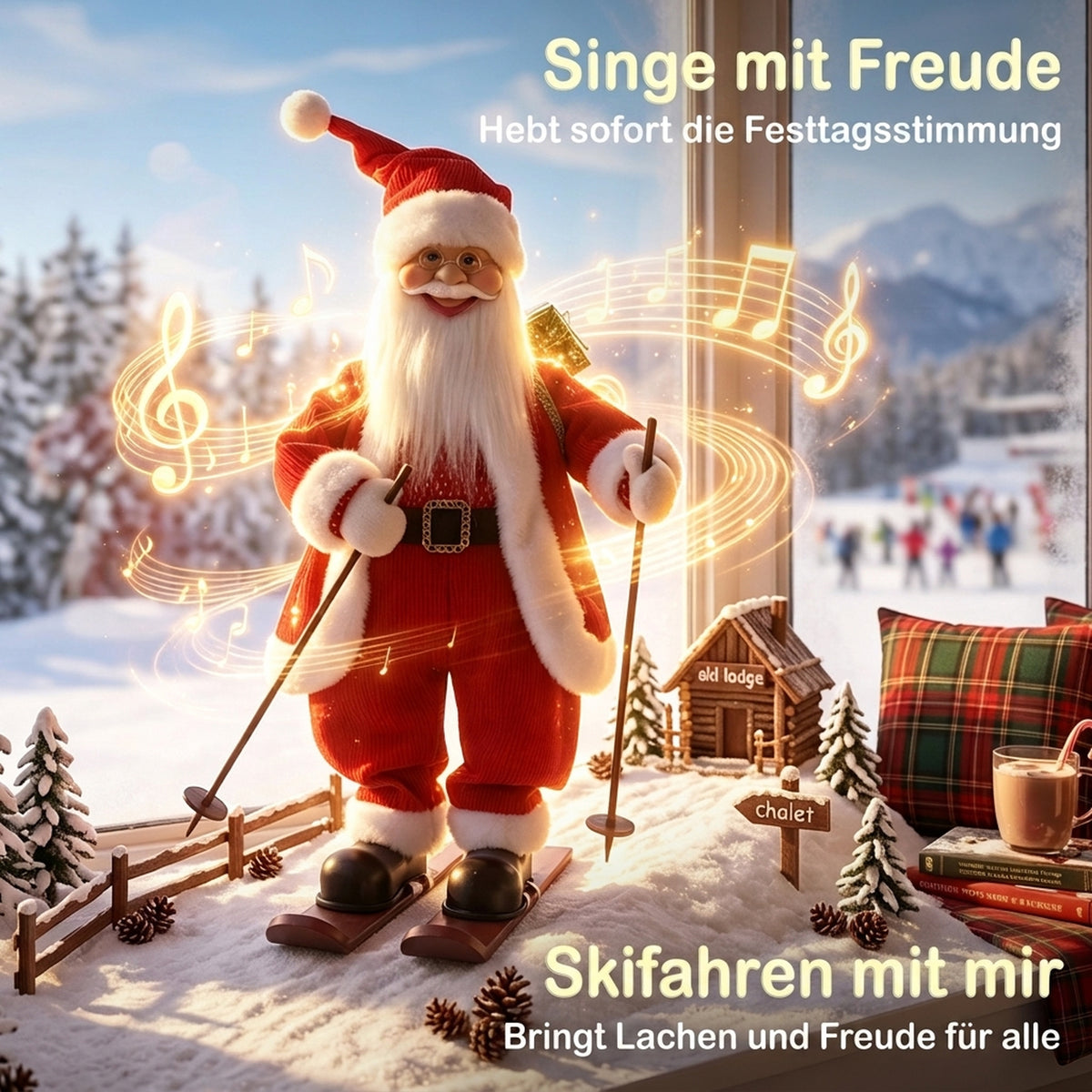 Animierter Ski-Weihnachtsmann mit Musik, 66 cm