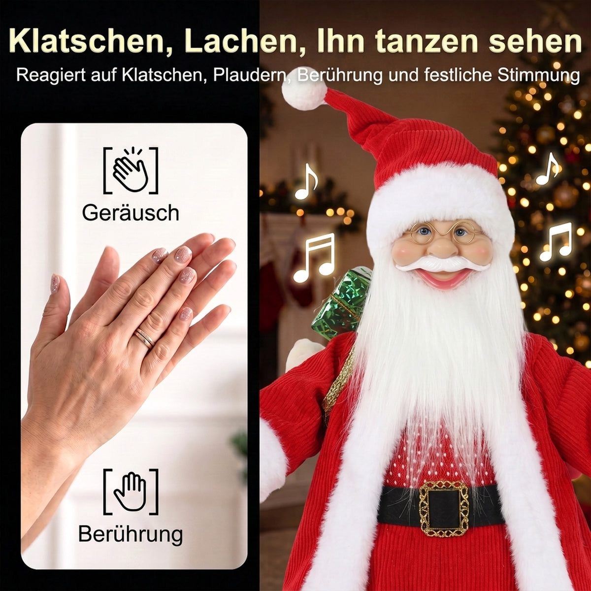 Animierter Ski-Weihnachtsmann mit Musik, 66 cm