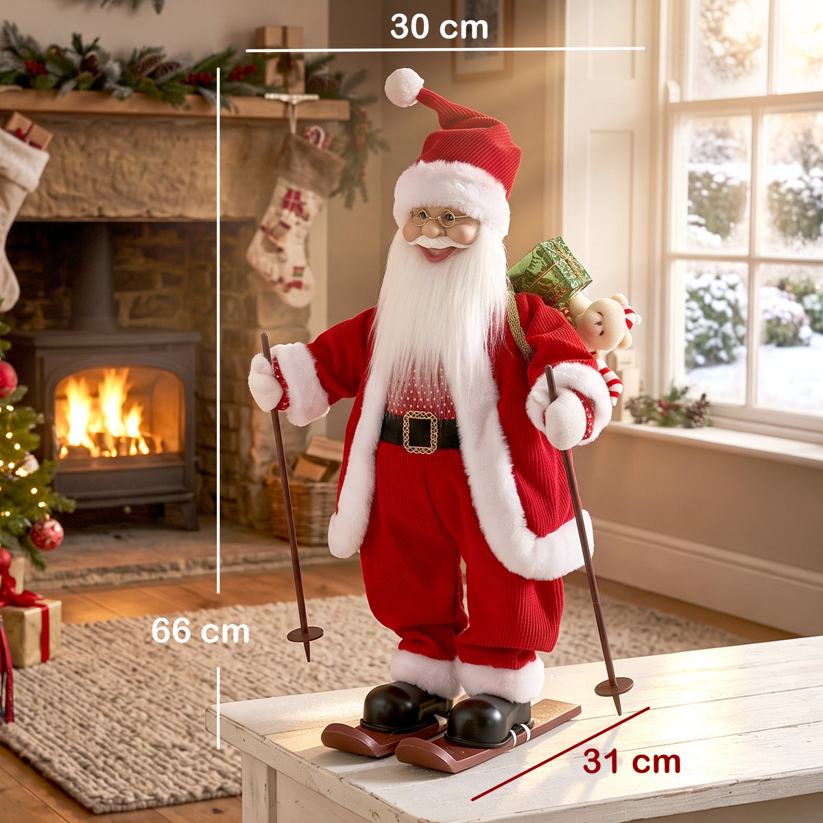 Animierter Ski-Weihnachtsmann mit Musik, 66 cm