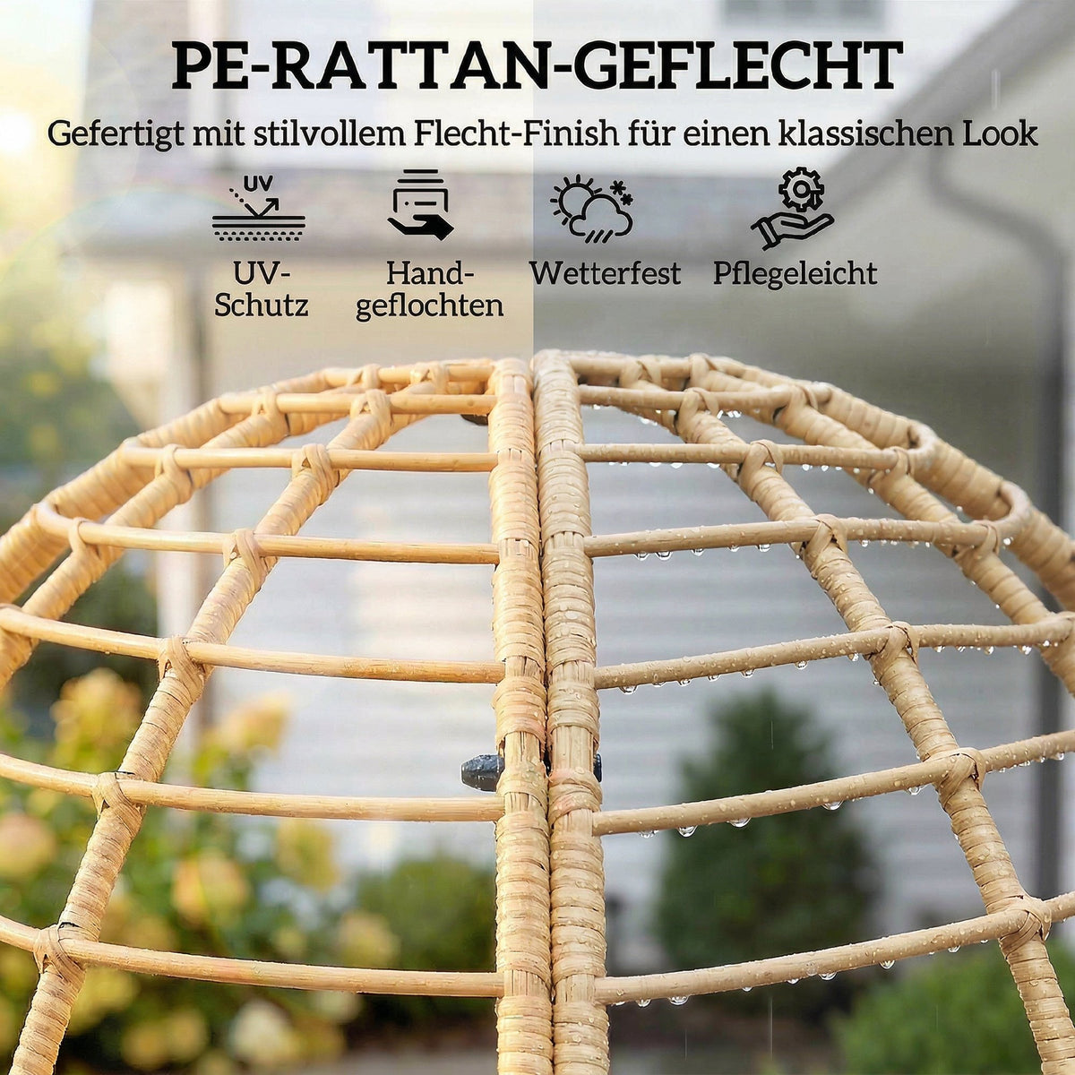 Rattan-Eiersessel mit Fußhocker und Kissen